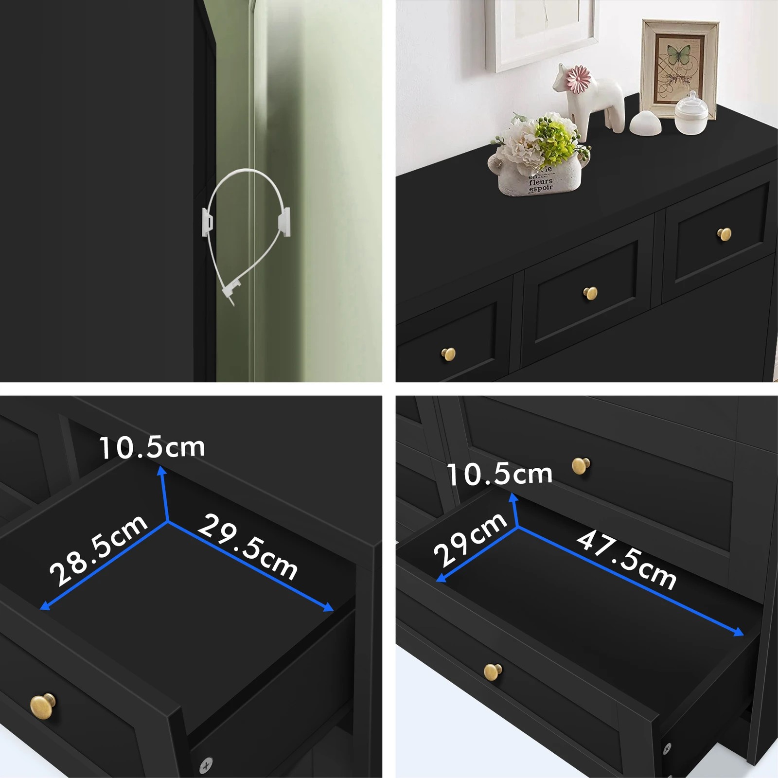 8 Alfordson 7 Chest of Drawers Bedside Table Bedroom Storage Hamptons - Black, 8 of 10