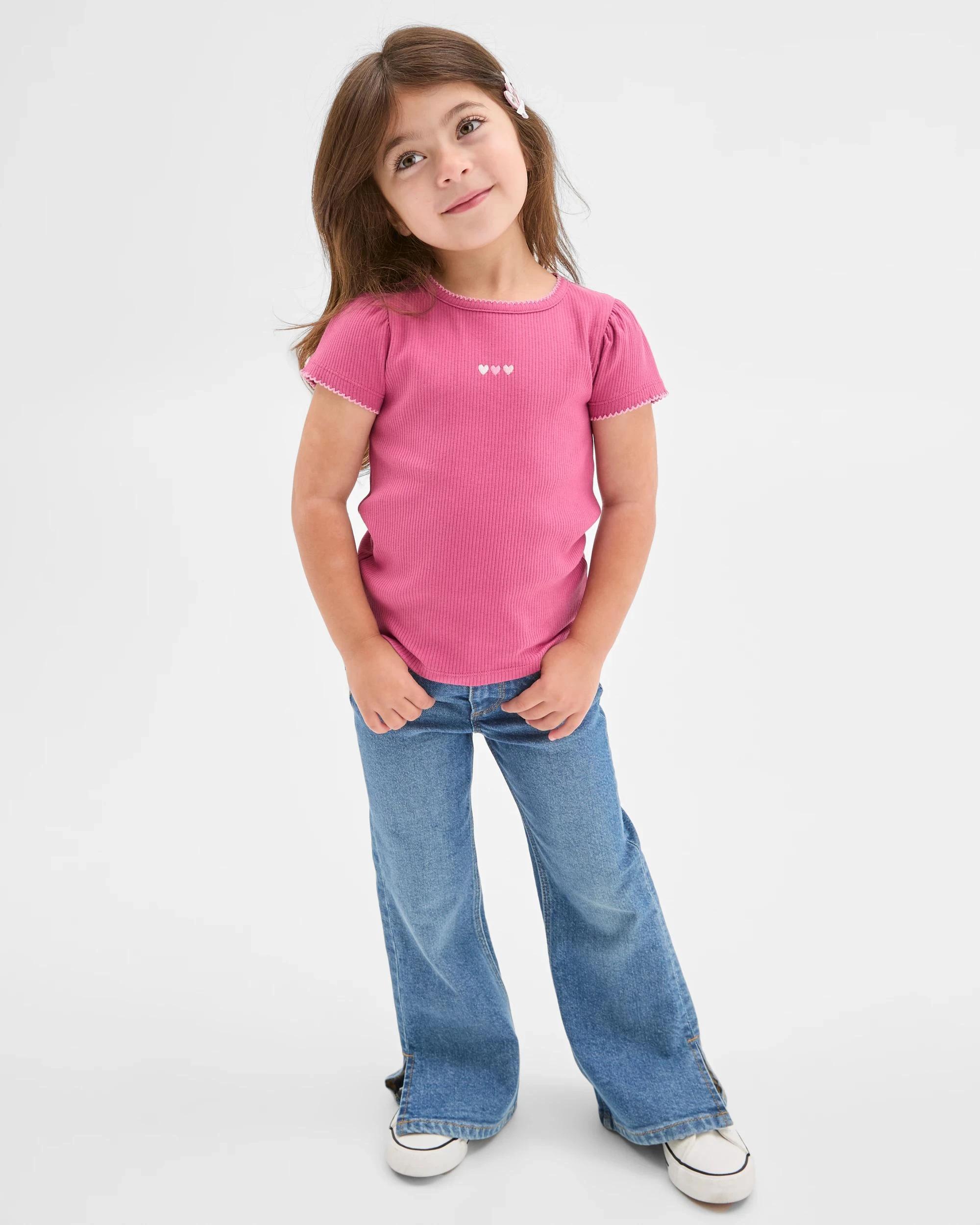 1 Target Kids Australian Cotton Pointelle Picot Trim T-Shirt PINK, 1 of 6