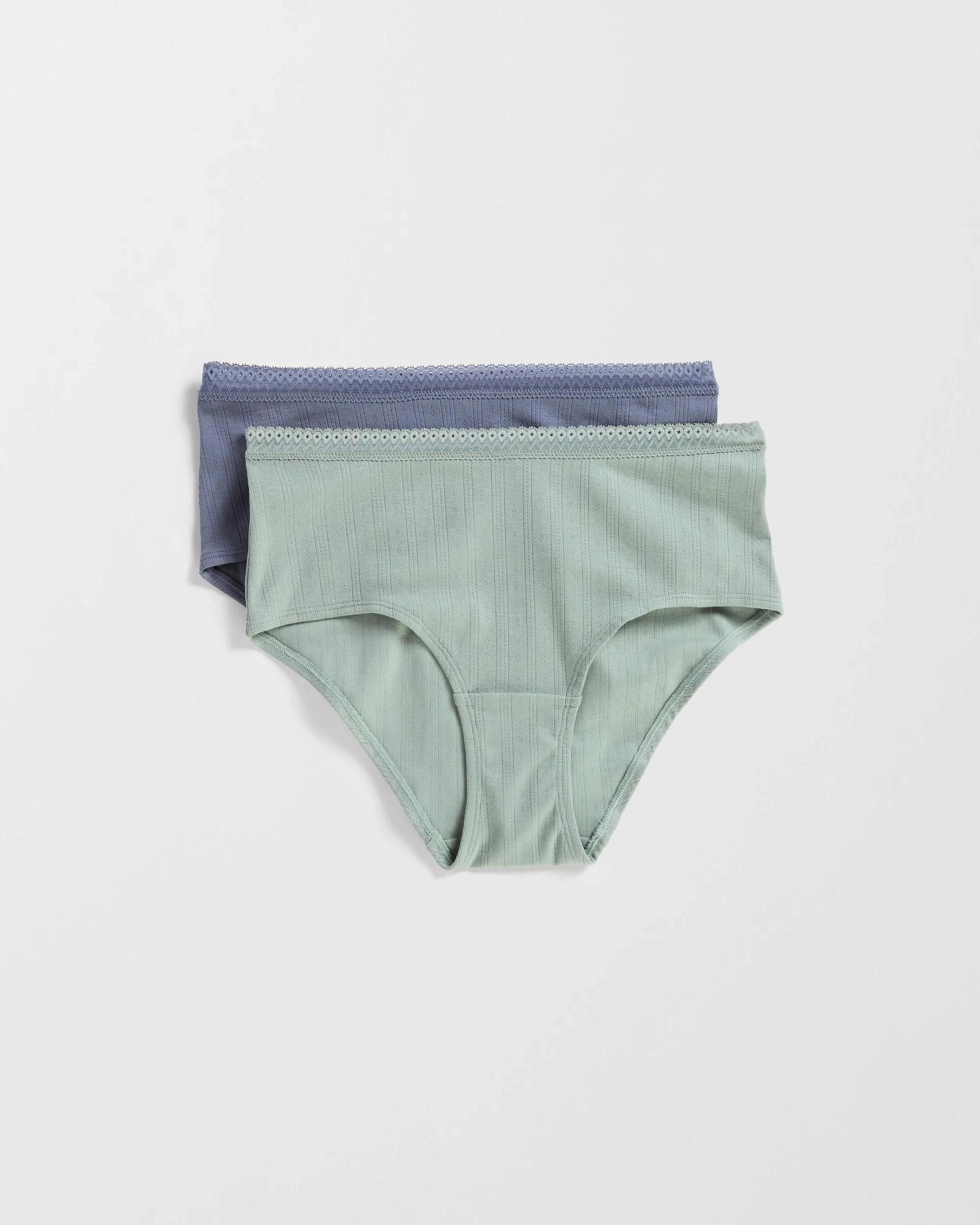 1 Lily Loves Australian Cotton 2 Pack Pointelle Boyleg Briefs FOLKSTONE GREY/GREEN MILIEU, 1 of 3