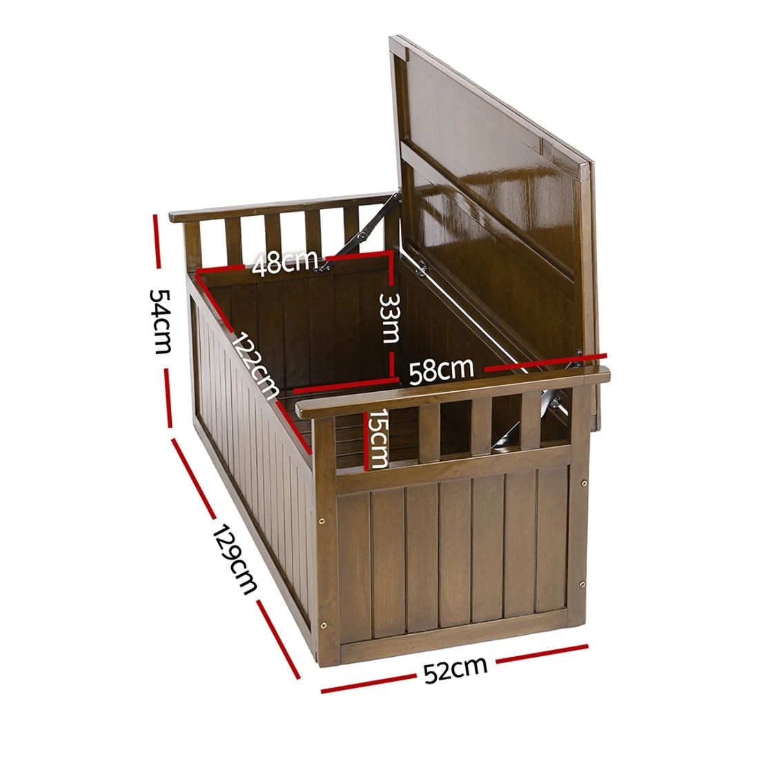 2 Gardeon XL Outdoor Storage Bench Fir Wood Seat Weather Resistant Lift Top Garden Toy Cushion Chest Durable - Brown, 2 of 8