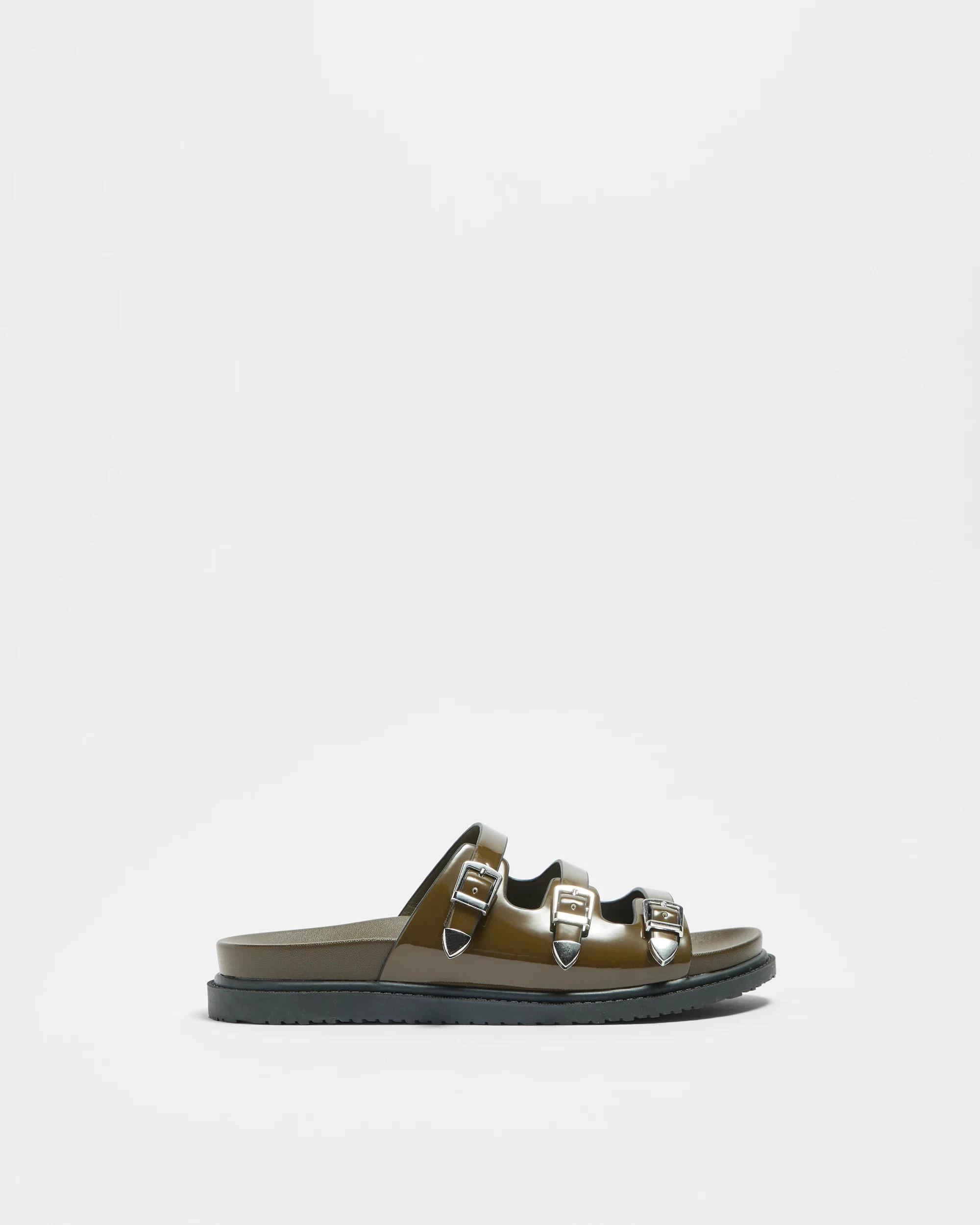 1 Target Womens Triple Strap Flat Sandal - Cyprus BROWN KHAKI PATENT, 1 of 3