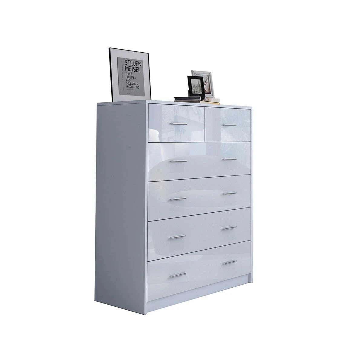 1 Ausway 6 Chest of Drawers Tallboy Dresser Table High Gloss Storage Cabinet, 1 of 7