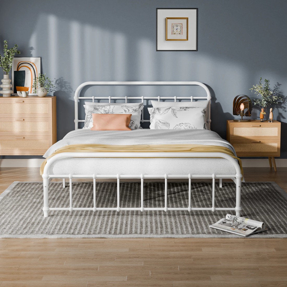3 Alfordson Metal Bed Frame Queen Size Mattress Base Industrial Platform - White, 3 of 10