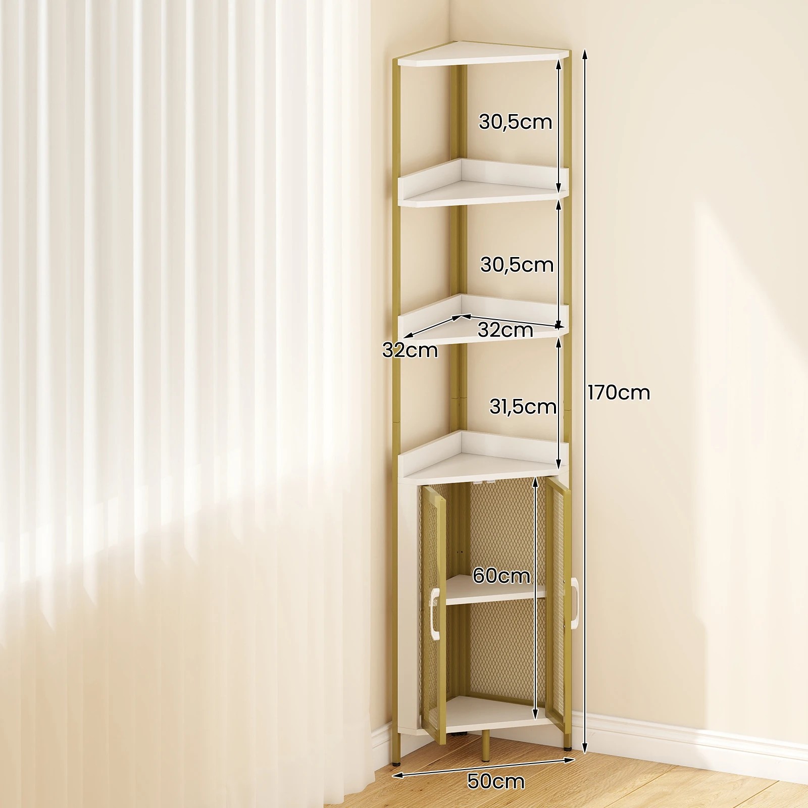 4 Costway 6-Tier Corner Shelf 170cm Bookshelf Cabinet w/Doors Bookcase Display Rack Plant Stand - White, 4 of 4