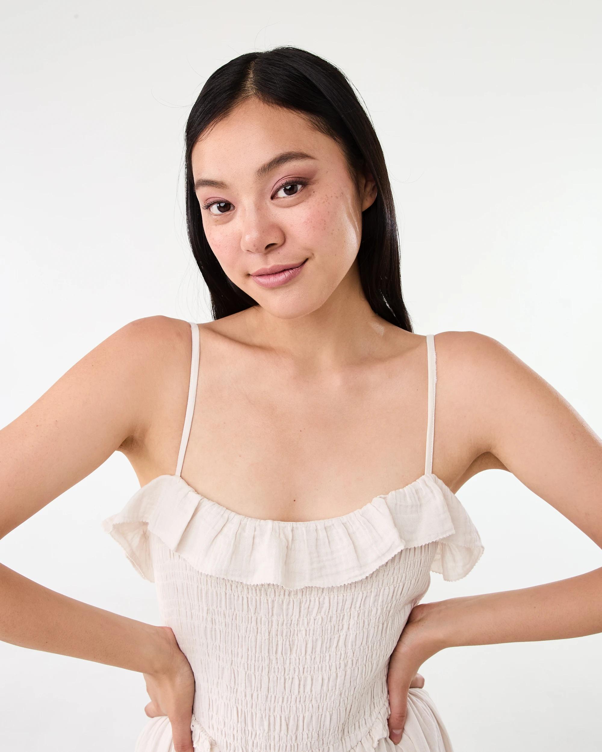 4 Sleeveless Double Cloth Frill Midi Dress Nat Beige, 4 of 7