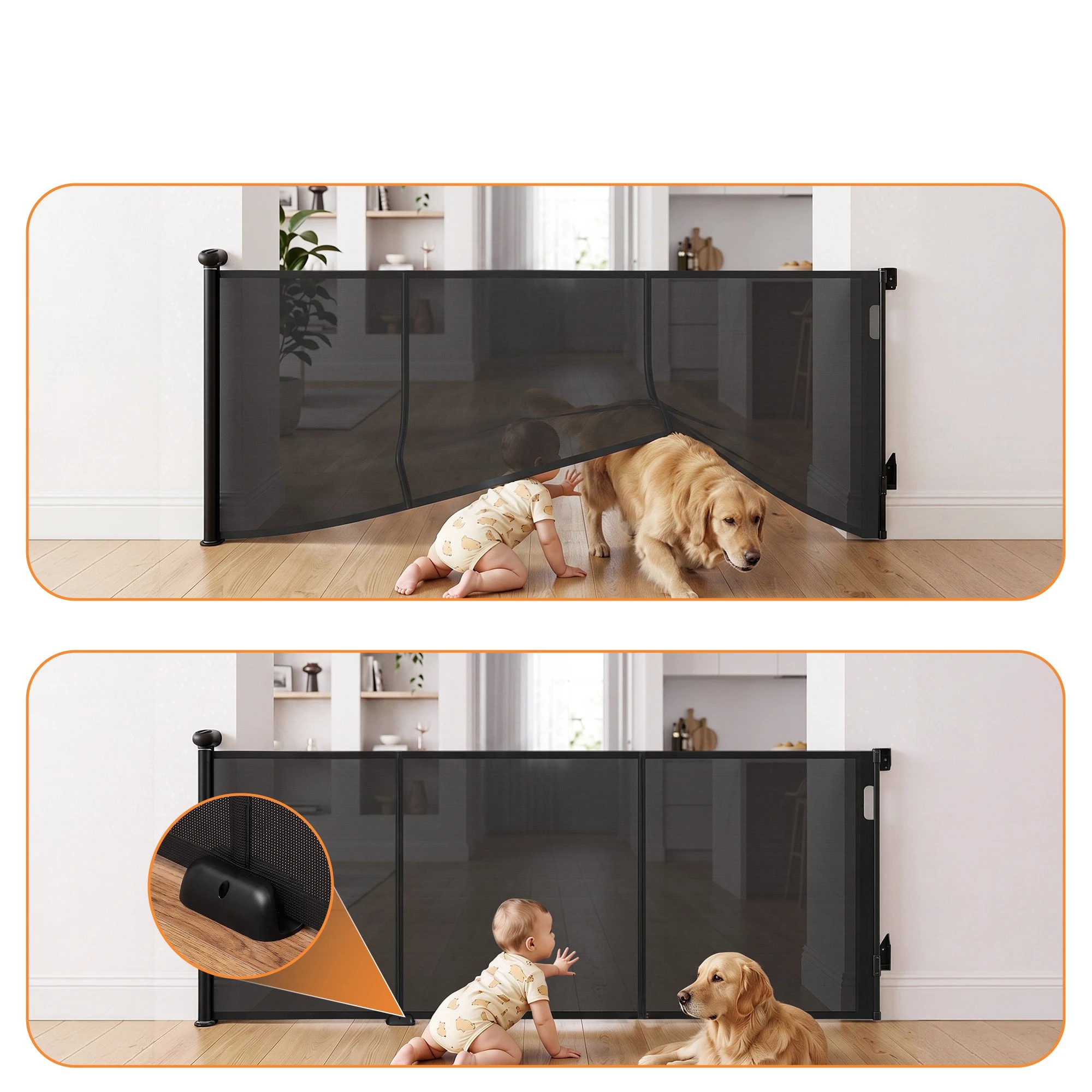 5 Keezi Retractable Gate Extends up to 400cm Baby Gate Pet Safety Fence Black - Black, 5 of 9