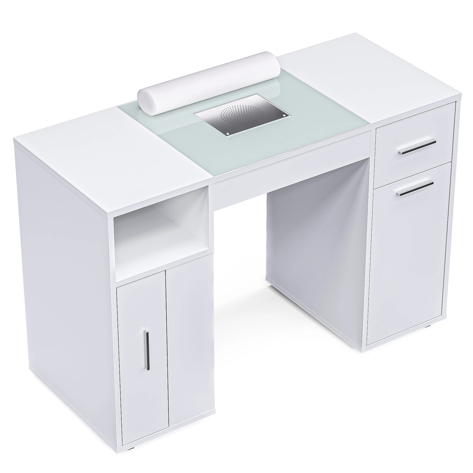 4 Advwin Manicure Table Vanity Desk With Dust Collector Glass Top Storage Cabinet - White, 4 of 4