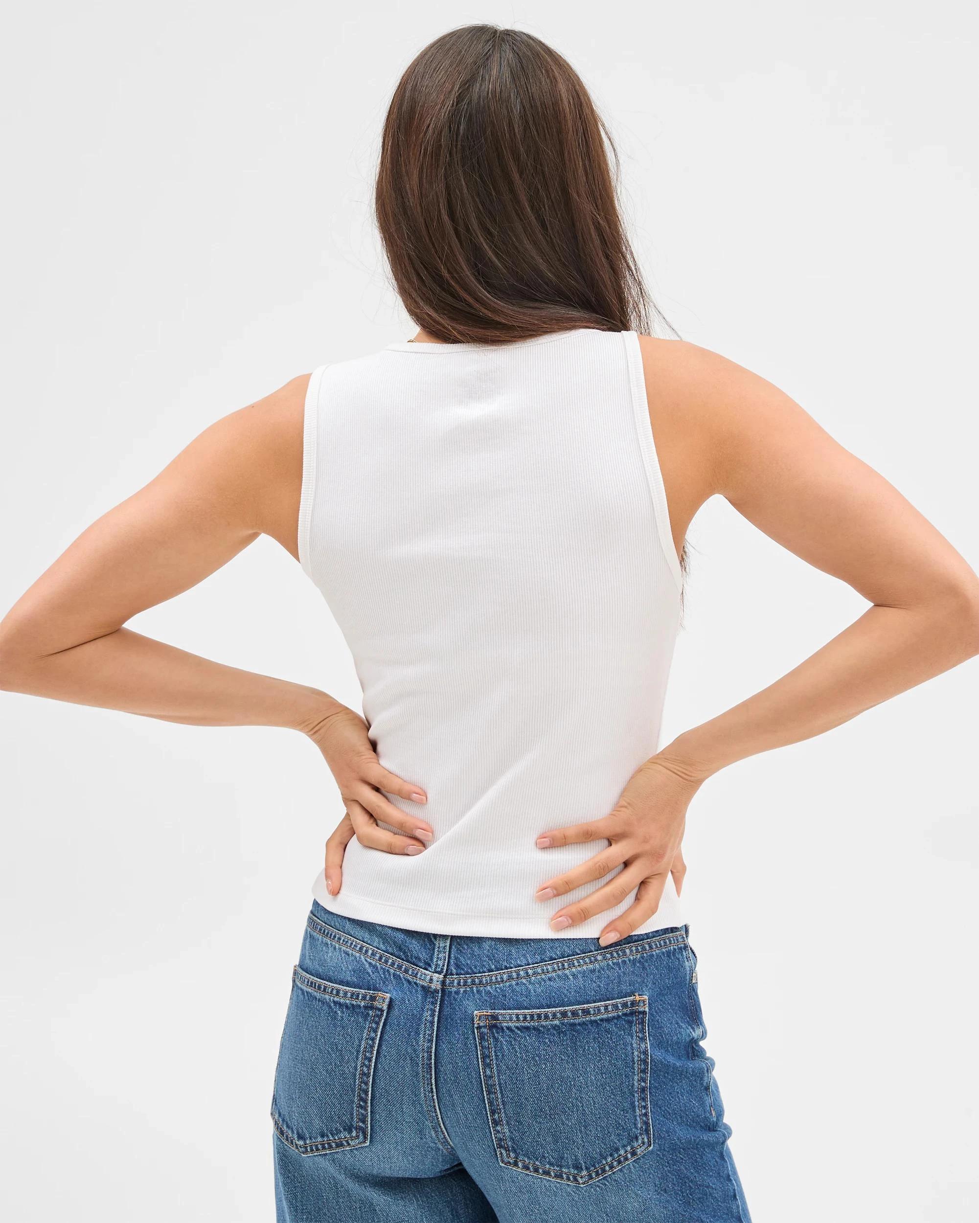 5 Australian Cotton Asymmetrical Neck Tank Top - Lily Loves WHITE, 5 of 5