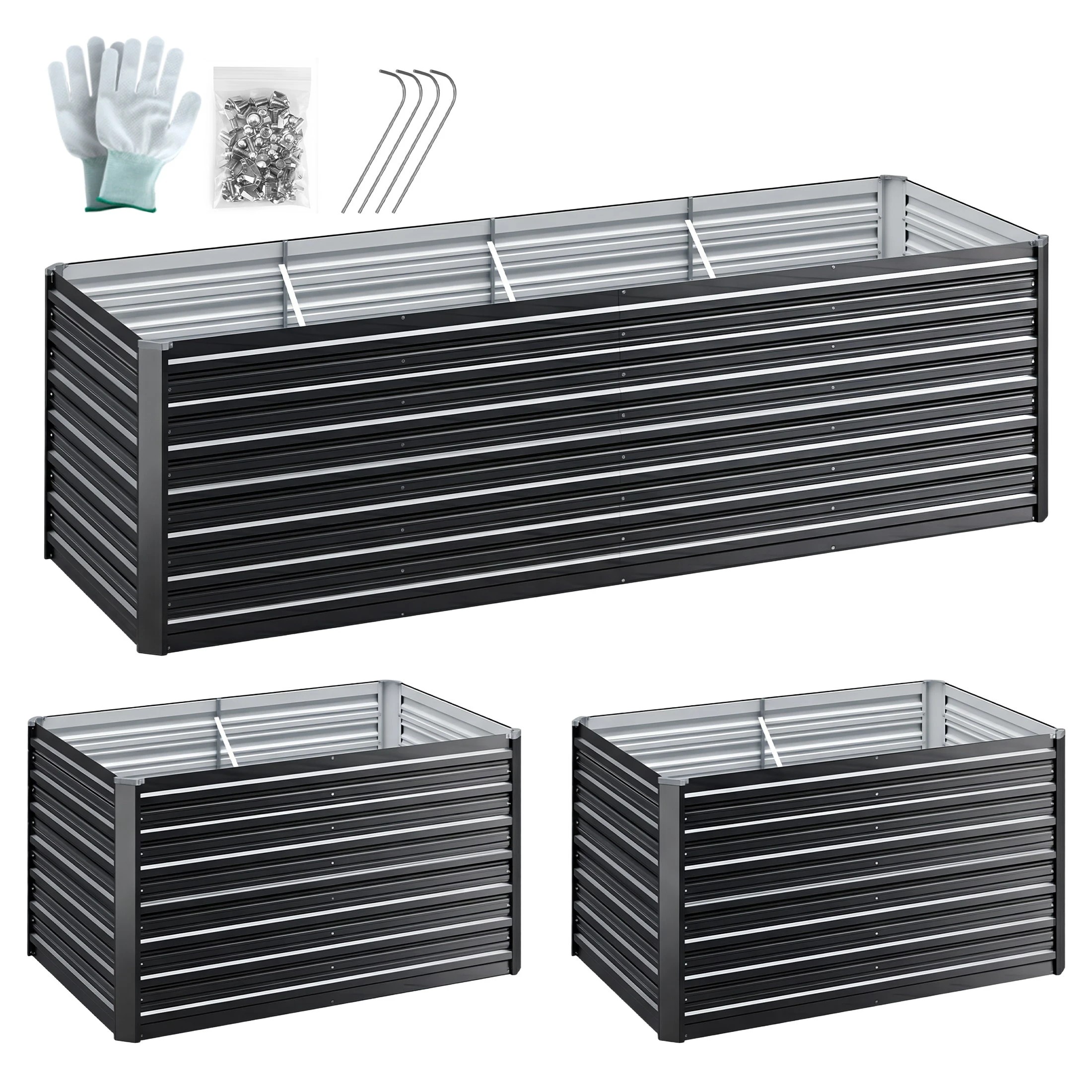 1 Green Fingers 2-in-1 Raised Garden Bed 240/120cm, 77cm Deep, Galvanised Steel, Gloves & Pegs - Grey, 1 of 4