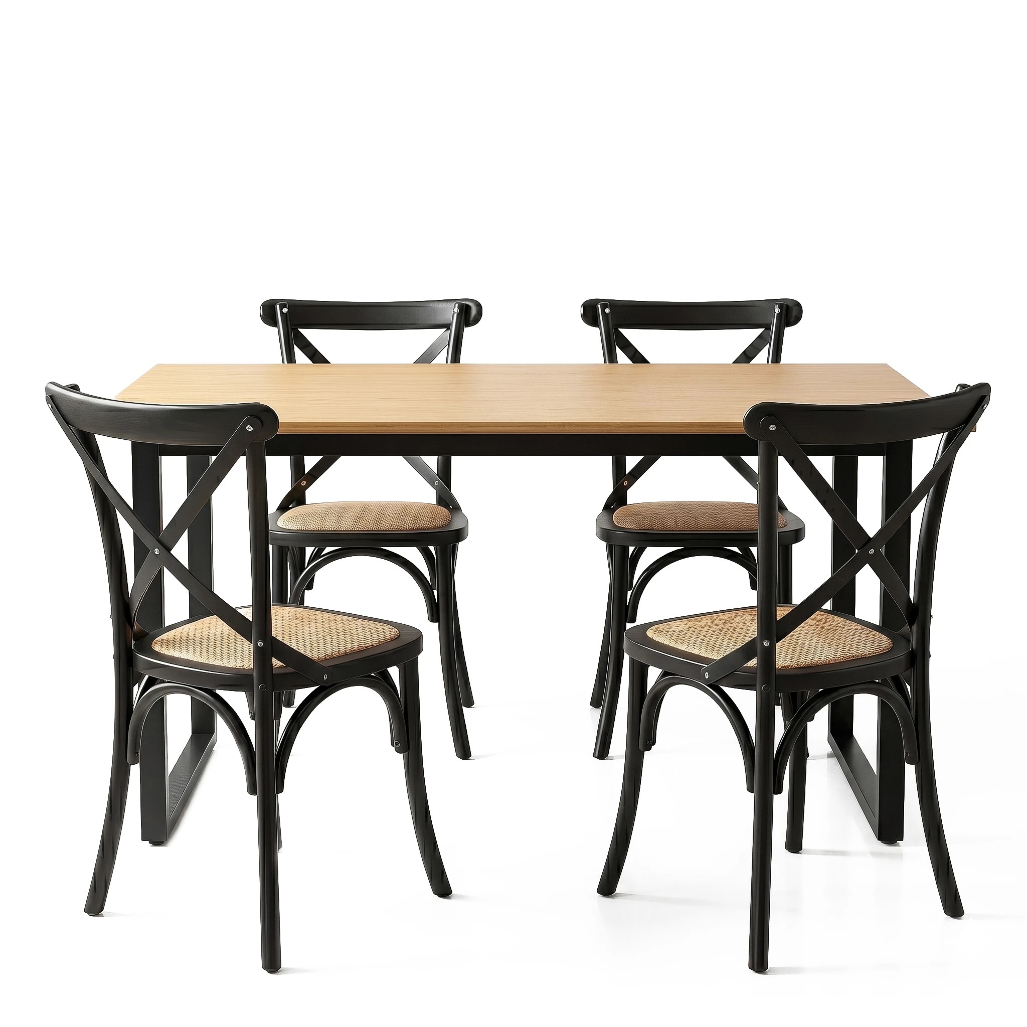 1 Artiss Dining Table and Chairs Set 5PCS Industrial 4 Black Rattan Chairs for Kitchen, Dining Room - Multi, 1 of 8