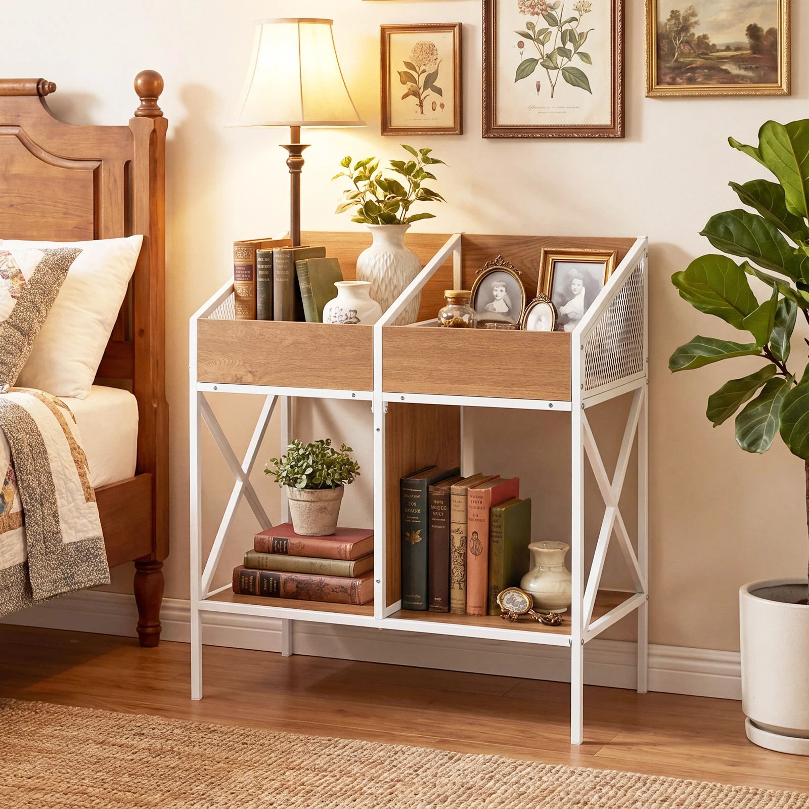 3 Costway 2-Tier Vinyl Record Storage Rack Magazine Books Record Holder - Natural, 3 of 7