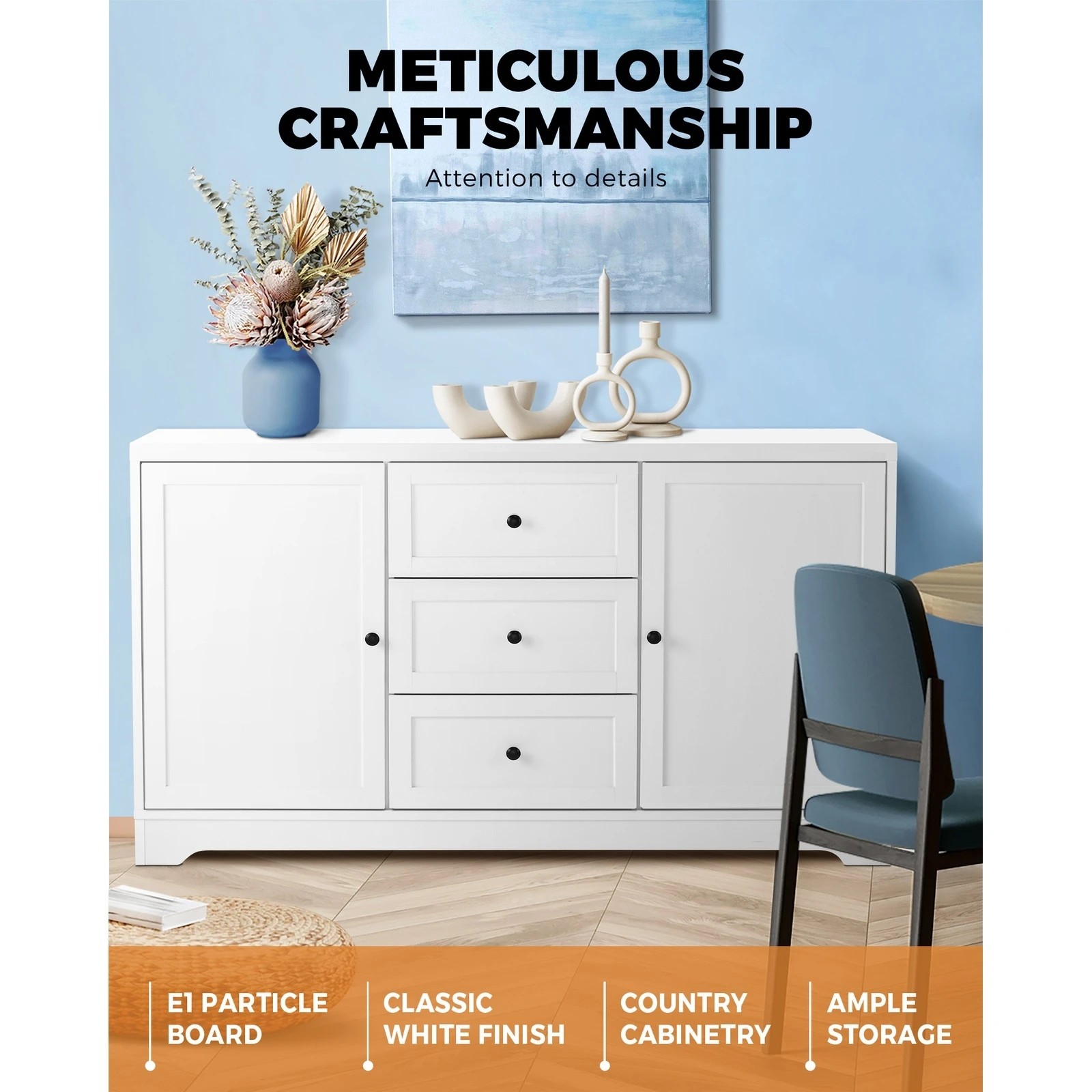 3 Oikiture Hamptons Buffet Sideboard
 - White, 3 of 10