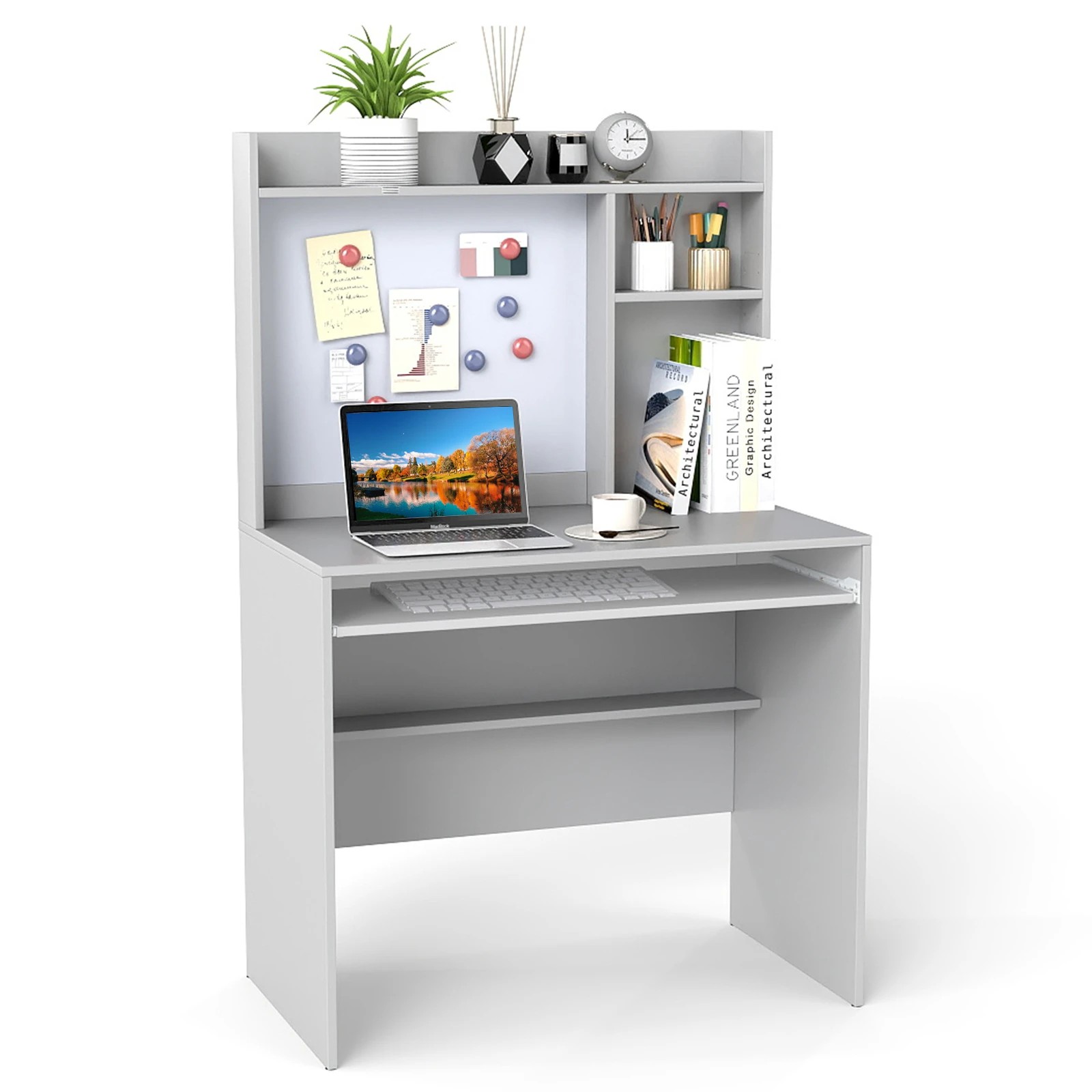 4 Costway Computer Desk w/Bulletin Board Study Table Workstation - Grey, 4 of 5