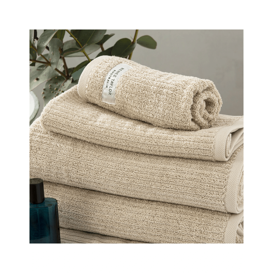 2 2pc Renee Taylor Cobblestone Bath Sheet Towel 160cm Cotton Ribbed 650 Gsm Stone.
 - Natural, 2 of 3