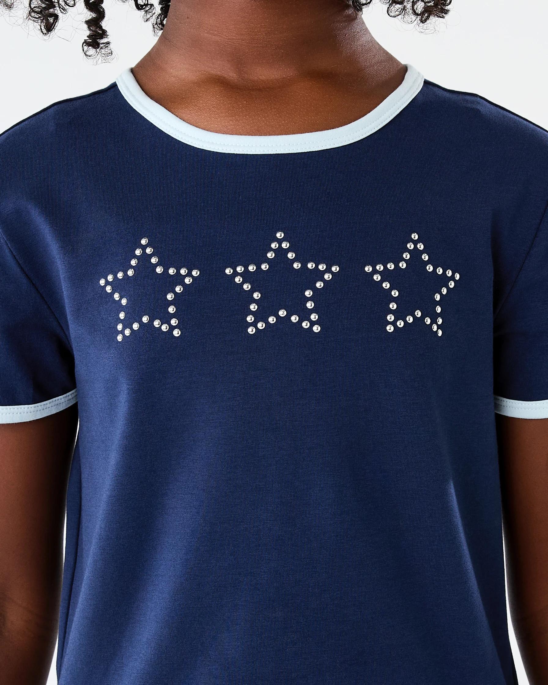 4 Short Sleeve Embellished Ringer T-shirt Navy Stars, 4 of 7