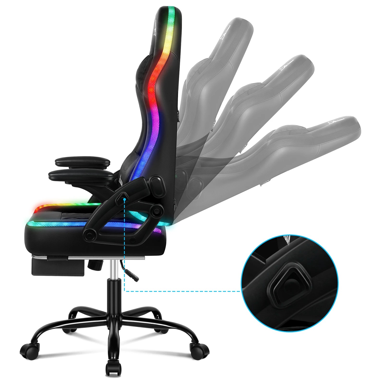 8 Alfordson Gaming Chair Office Massage 12 RGB LED Computer Leather - All Black, 8 of 10