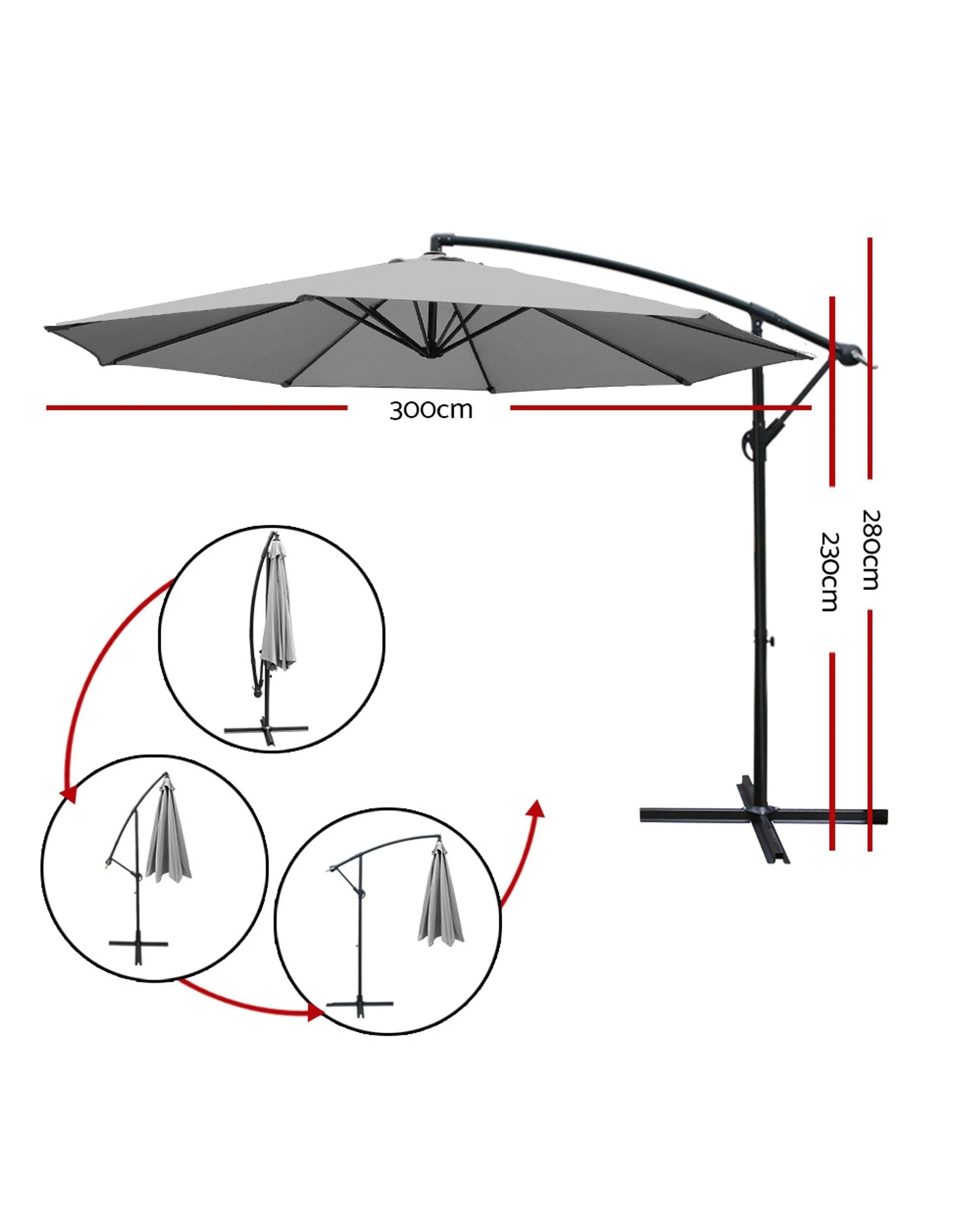 2 Instahut 3m Outdoor Umbrella Cantilever Beach Garden Patio
 - Grey, 2 of 3