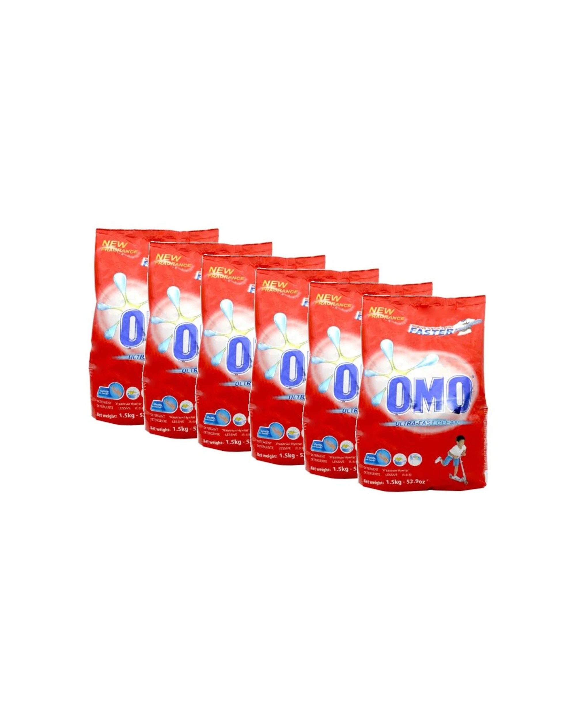 1 Omo 6PK Laundry Powder Detergent Ultra Fast Clean Tough Stain Removal 1.5kg - Plain, 1 of 5