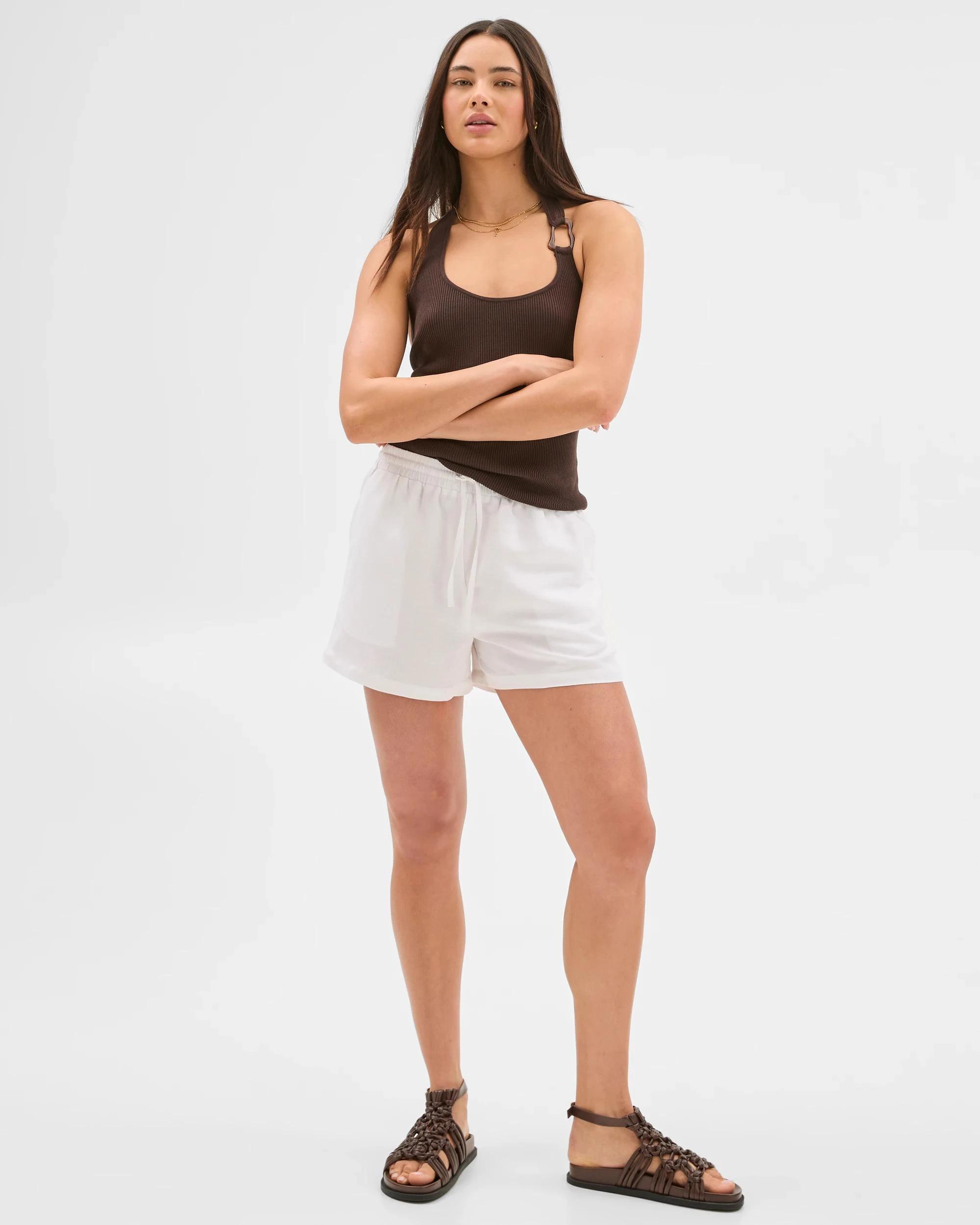 1 European Linen Blend Pull On Shorts - Lily Loves WHITE, 1 of 5