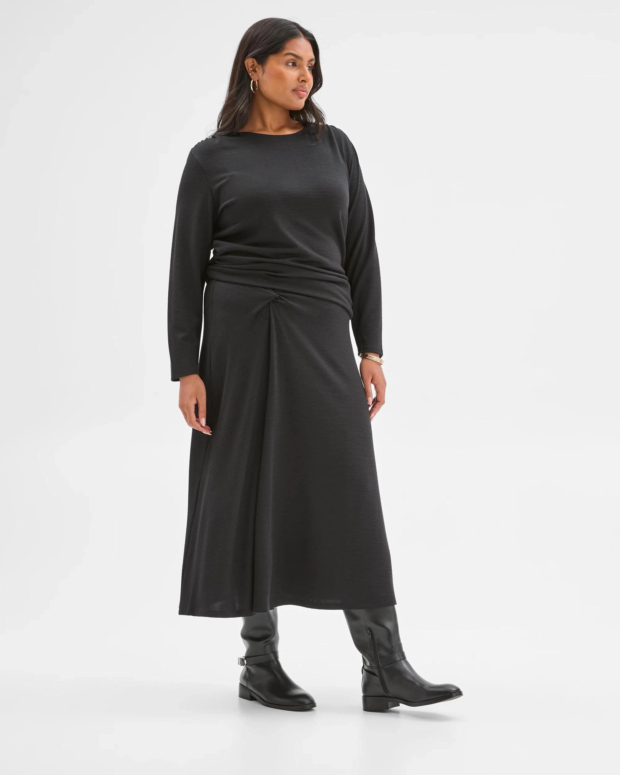 3 Target Curve Plus Size Drape Knit Midi Skirt BLACK, 3 of 6