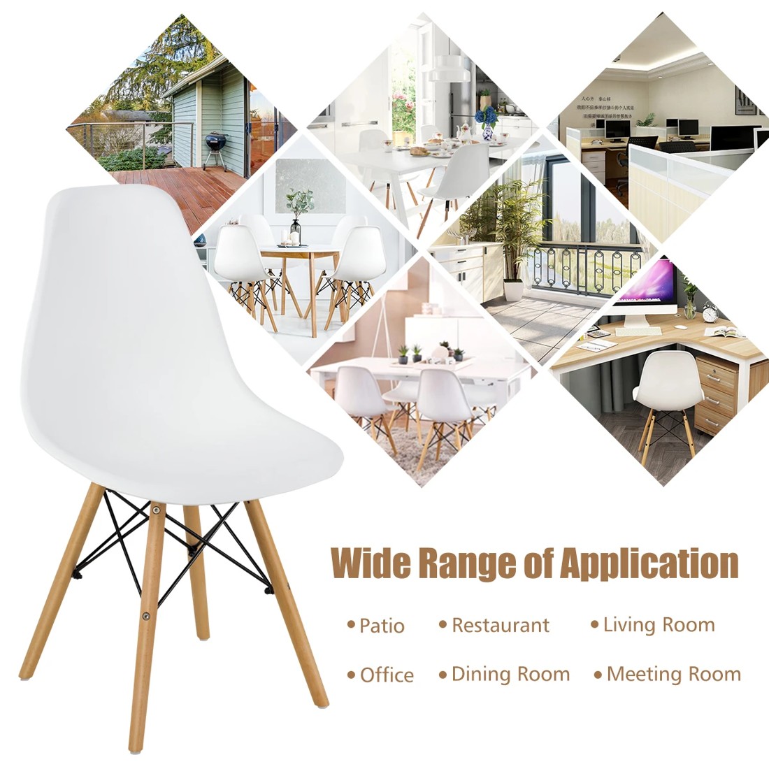 5 Costway 4x Wood Eames DSW Dining Chair Kitchen Side Chair - White, 5 of 8