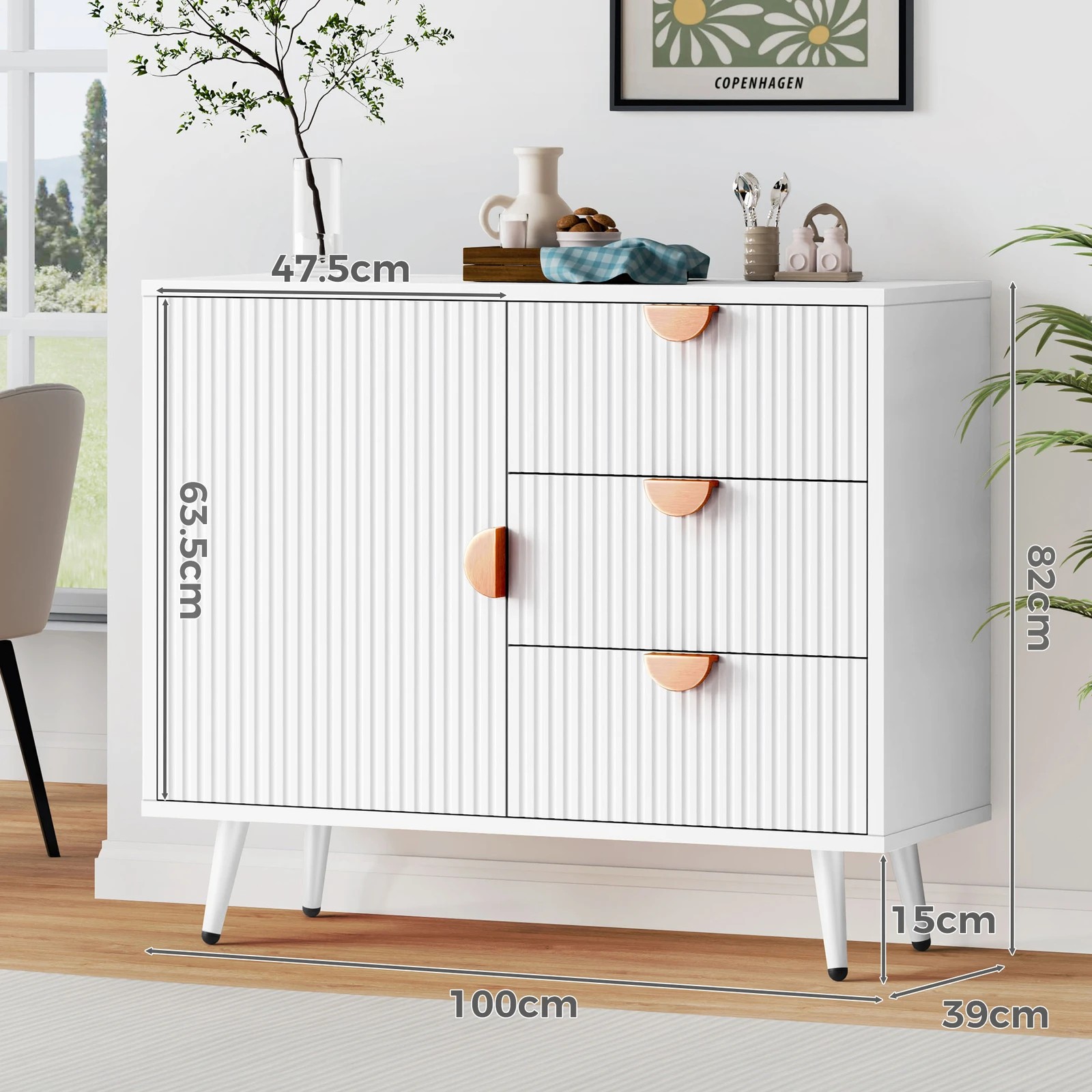 9 Alfordson Buffet Sideboard Storage Cabinet Cupboard Kitchen Hallway Drawers - White, 9 of 10