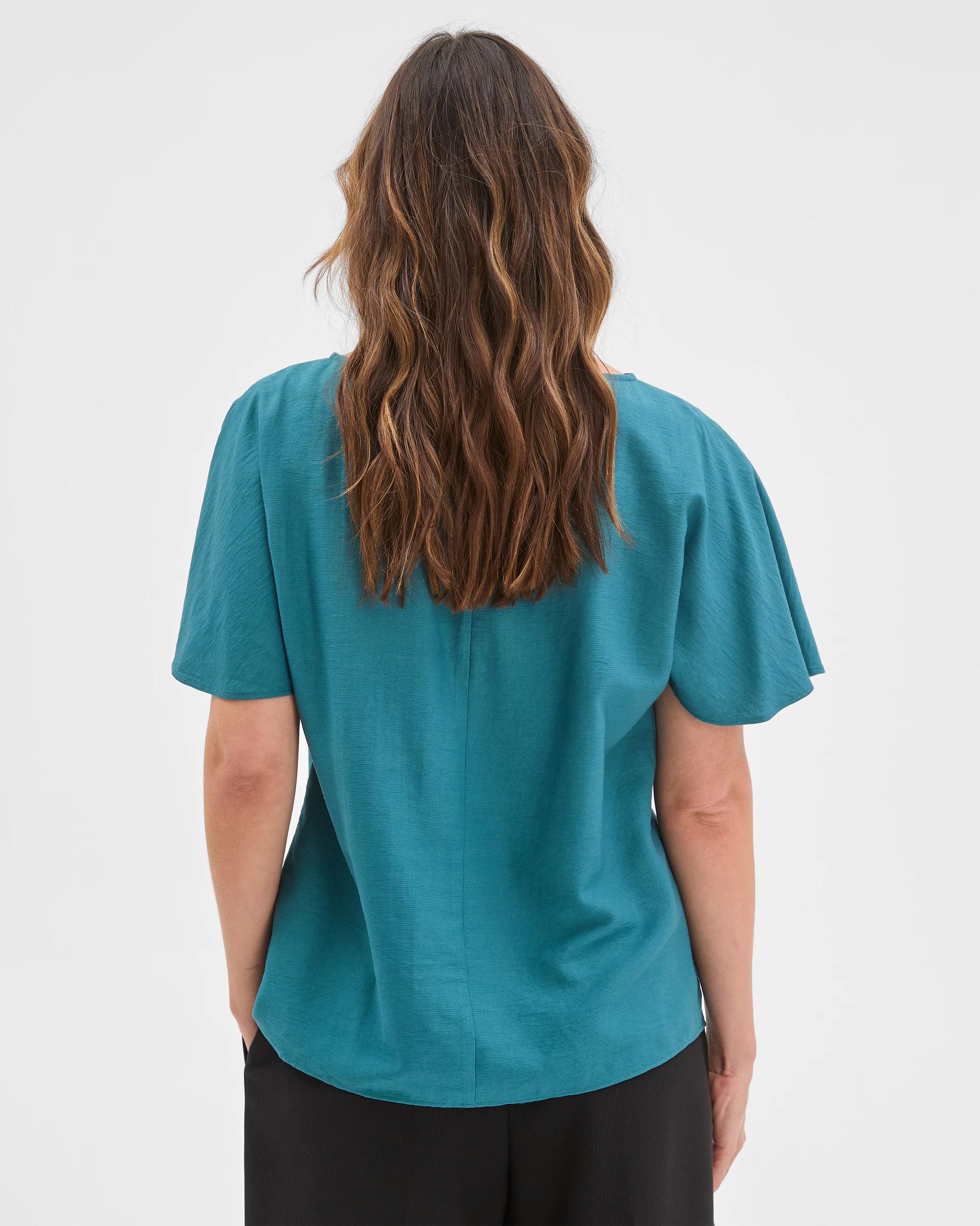 7 Preview Short Flutter Sleeve Textured Blouse PEACOCK, 7 of 7