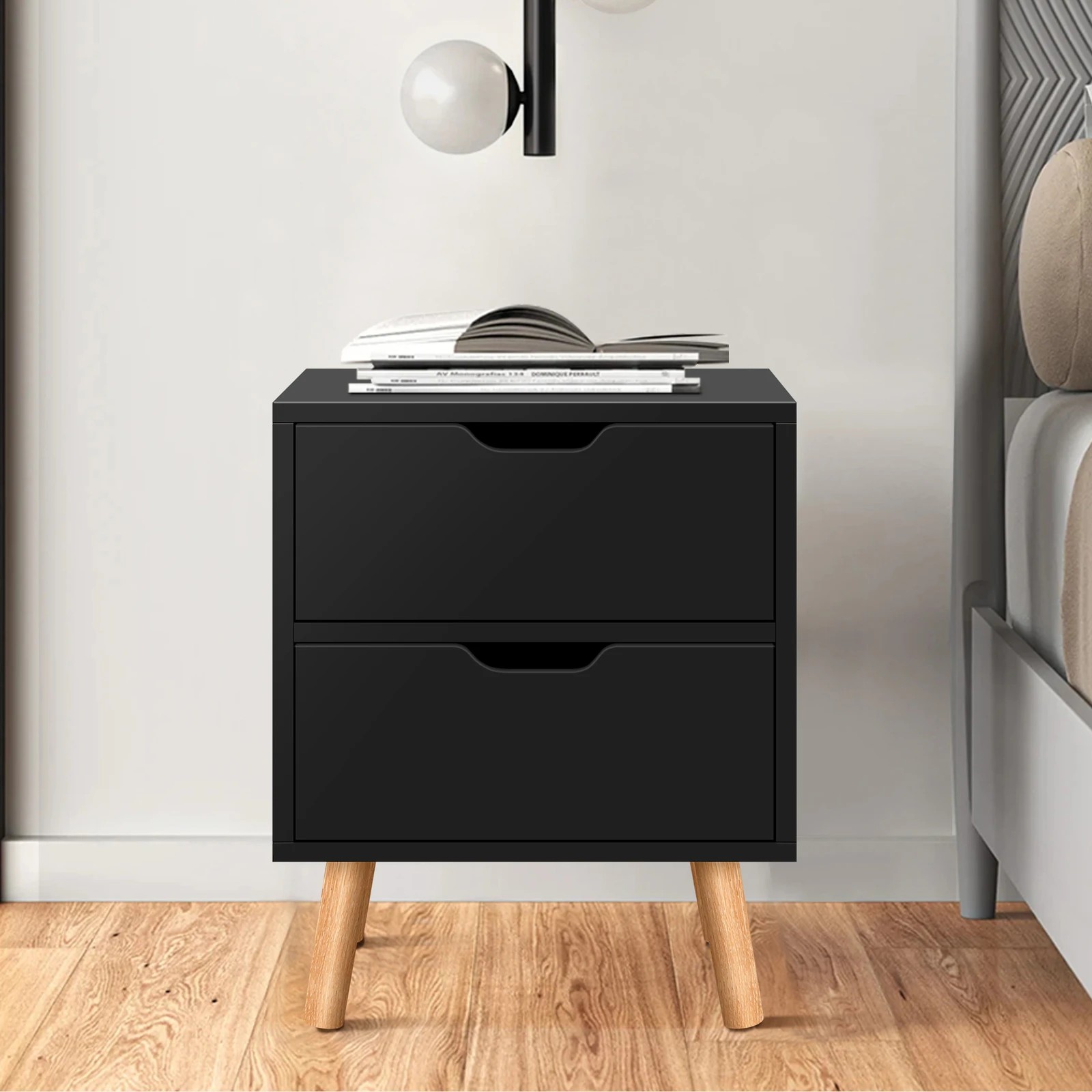 10 Alfordson 2x Bedside Table Nightstand Side Table 2 Drawers - Black, 10 of 10