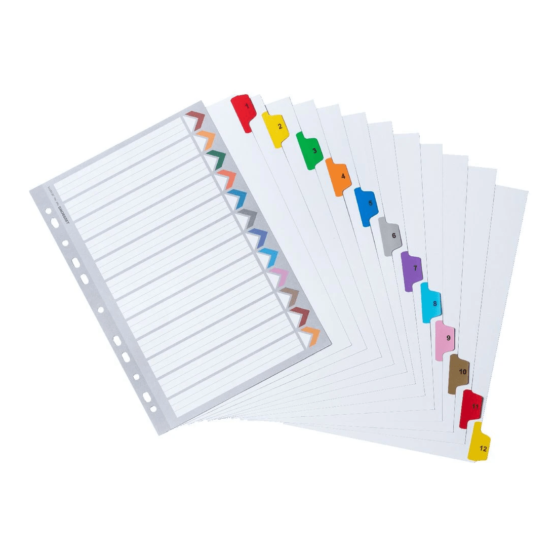 3 J.Burrows A4 Tab Dividers Paper Coloured 1-12 Tabs, 3 of 3