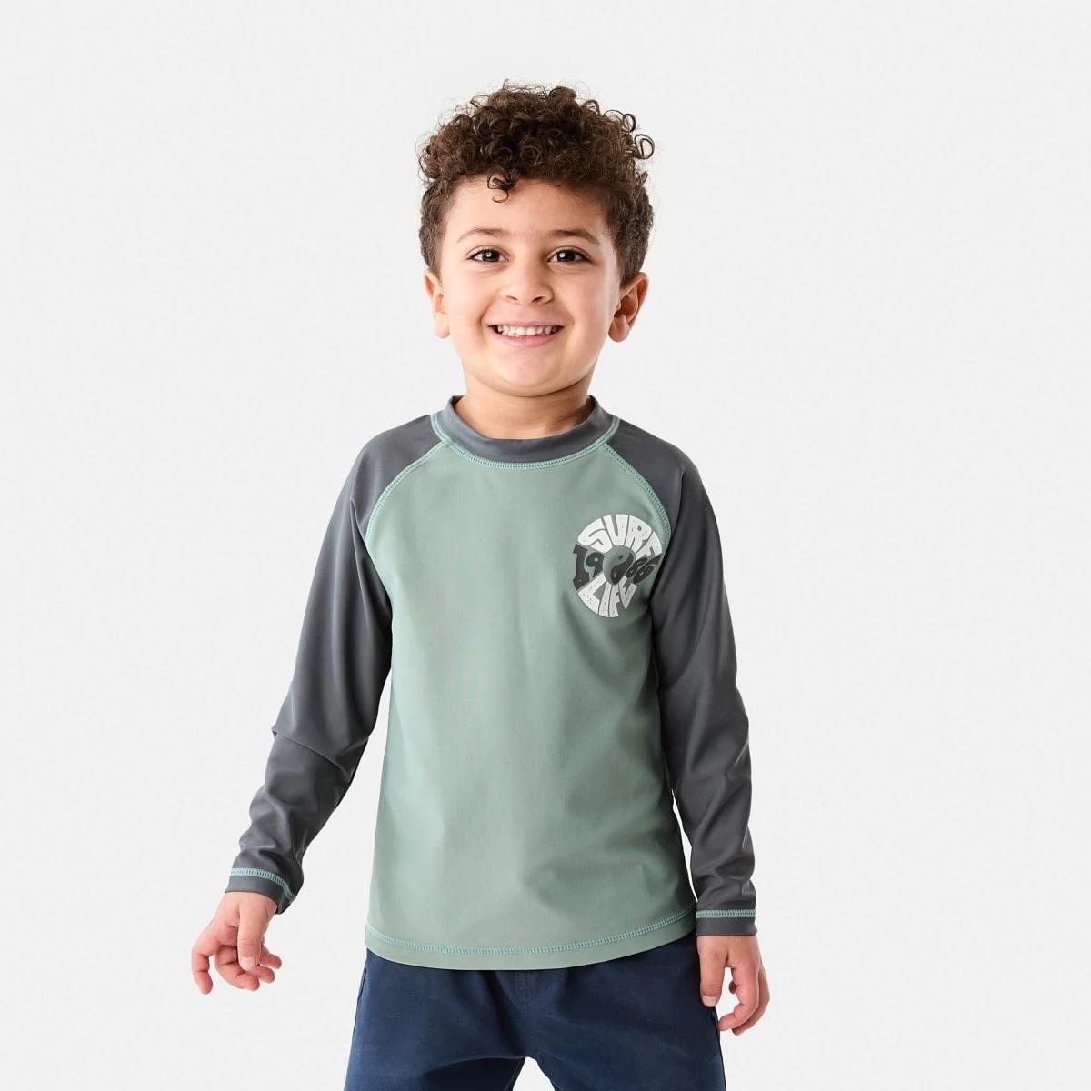 1 Printed Long Sleeve Rash Vest SURF LIFE GREEN, 1 of 6
