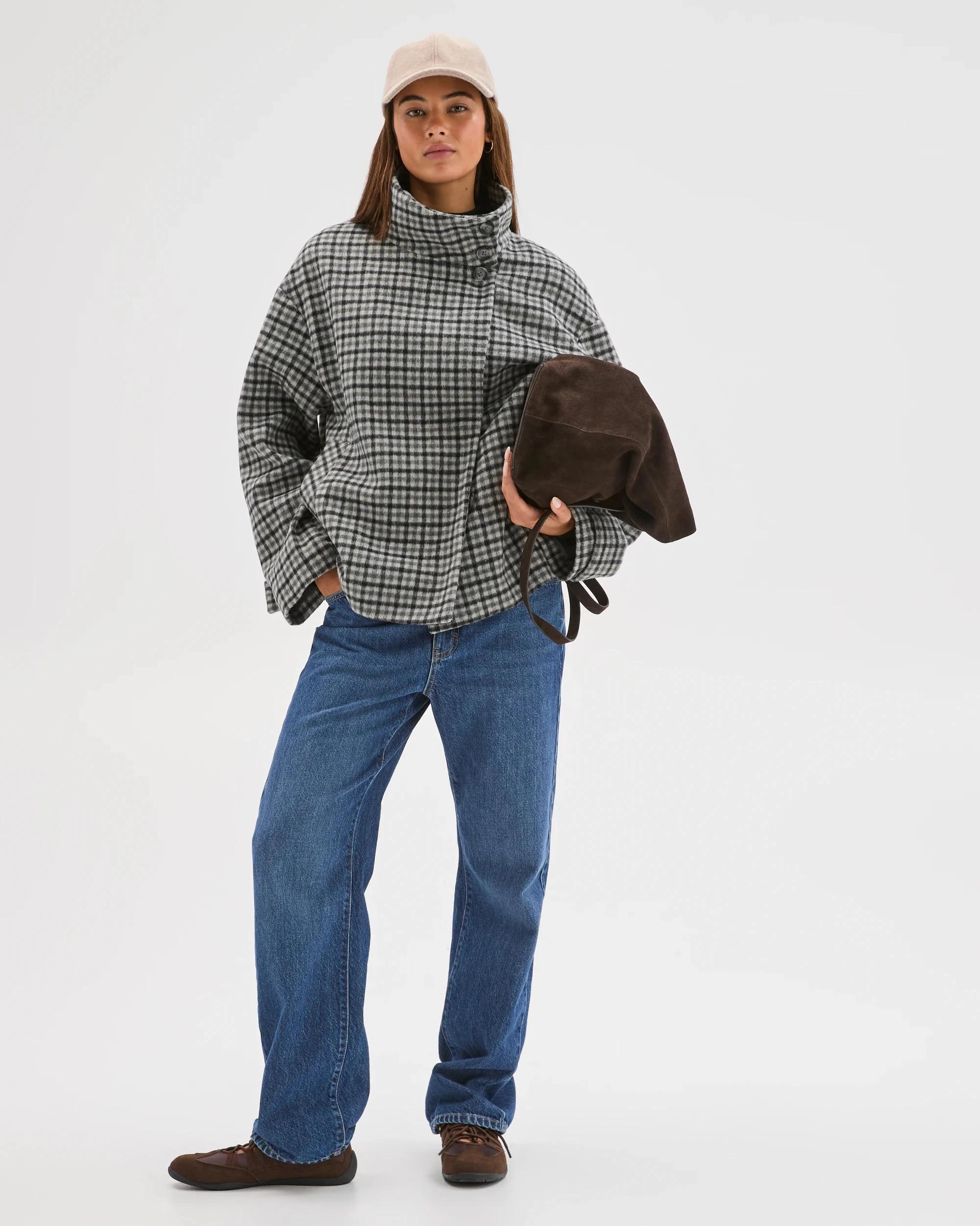 2 Lily Loves Funnel Neck Short Coat CHECK, 2 of 8