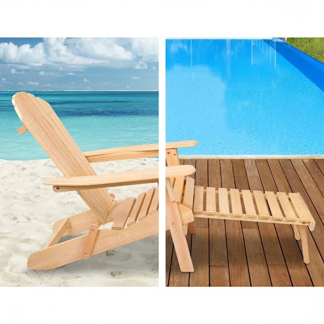 5 Gardeon 2PC Adirondack Outdoor Chairs Wooden Sun Lounge Patio Furniture Garden - Natural, 5 of 5