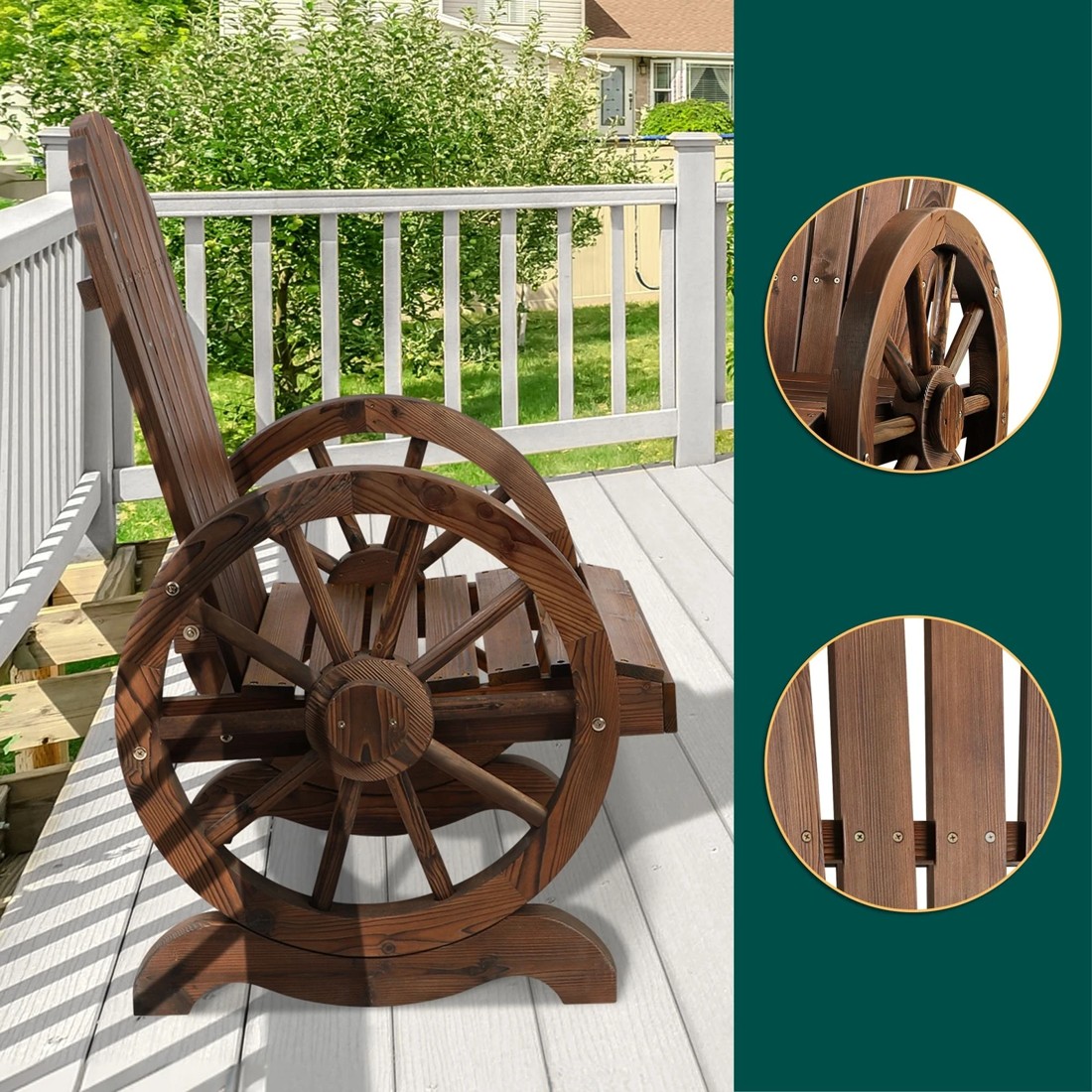 5 Alfordson Outdoor Wagon Wheel Chair Garden Wooden Seat Patio Lounge - Charcoal, 5 of 10
