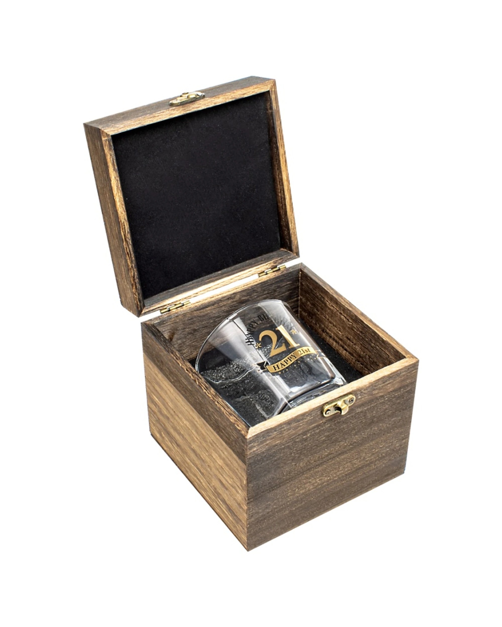 1 LMD 21st Birthday Celebration Whisky Glass In Wood Box Gift 270ml - Multi, 1 of 3