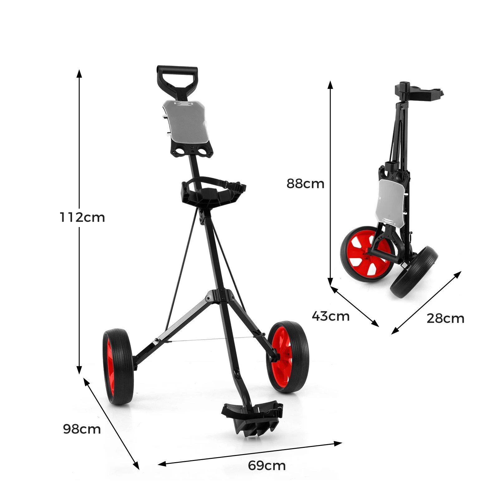 2 Costway 2-Wheel Golf Push Cart Foldable Lightweight Golf Walking Trolley w/Scorecard Holder - Red, 2 of 2