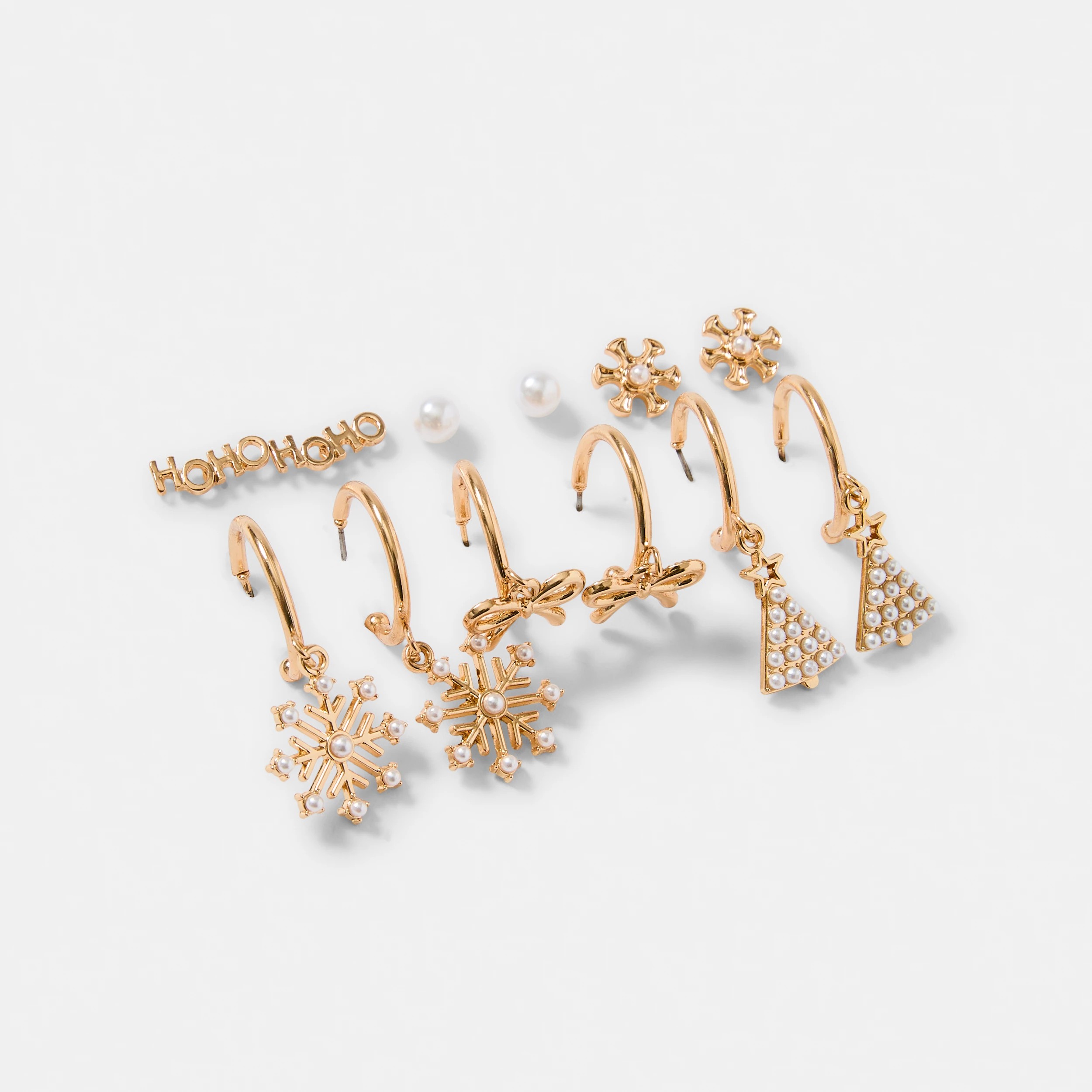 2 6 Pack Christmas Earrings - Gold Tone and White, 2 of 5