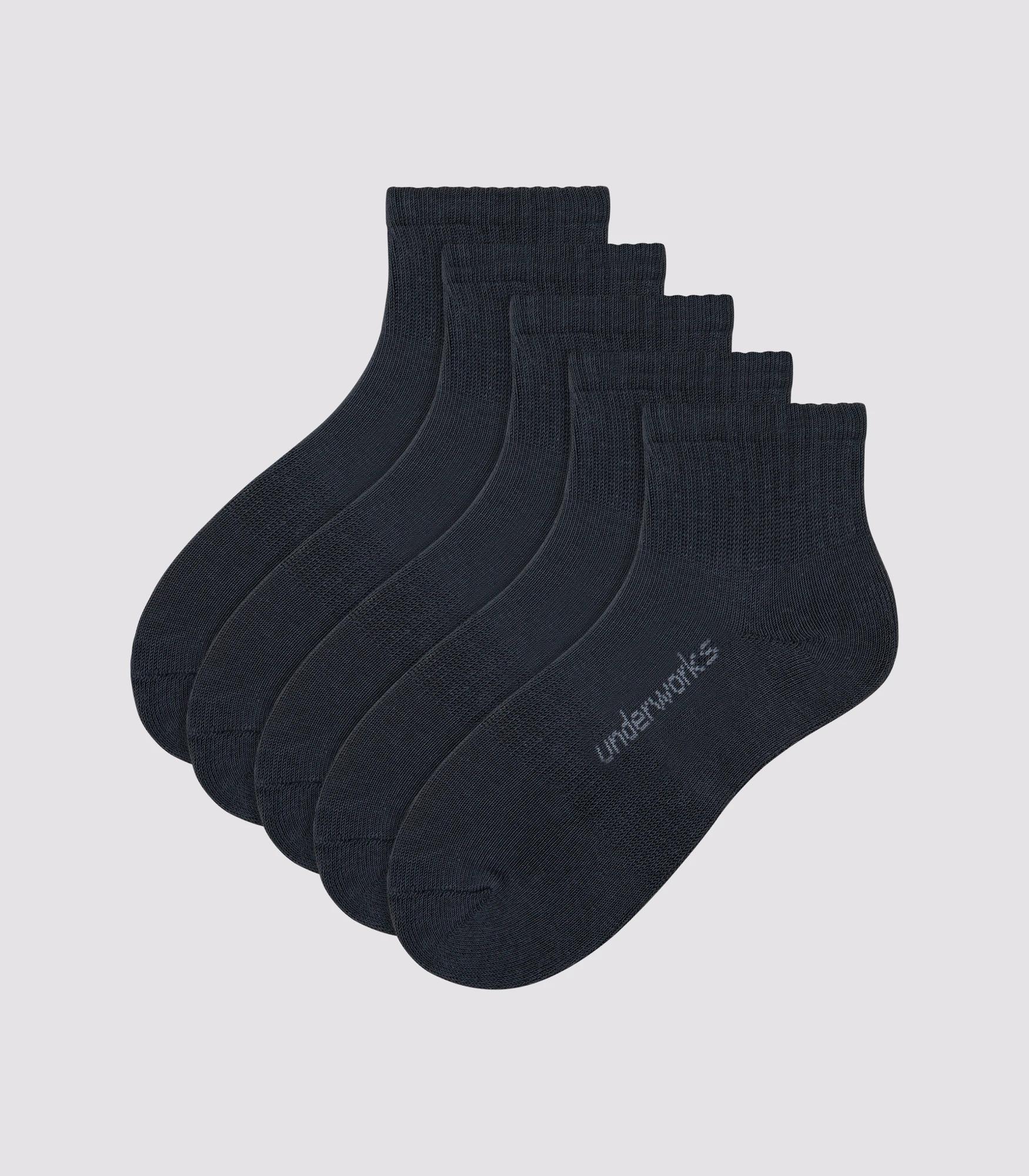 1 Kids Cushioned Sport Quarter Crew Socks 5 Pack - Underworks GREY, 1 of 2