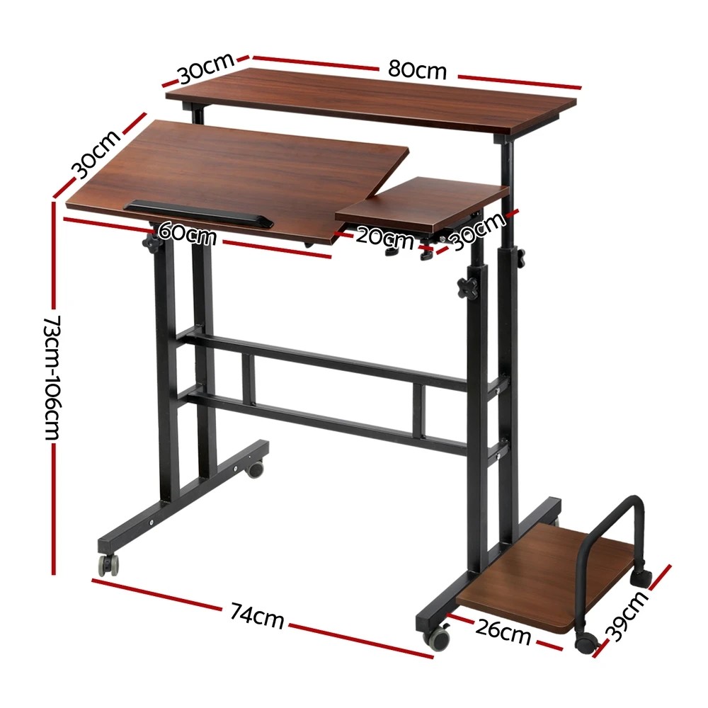 2 Artiss Laptop Desk Table Adjustable Dark Wood 80CM - Brown, 2 of 8