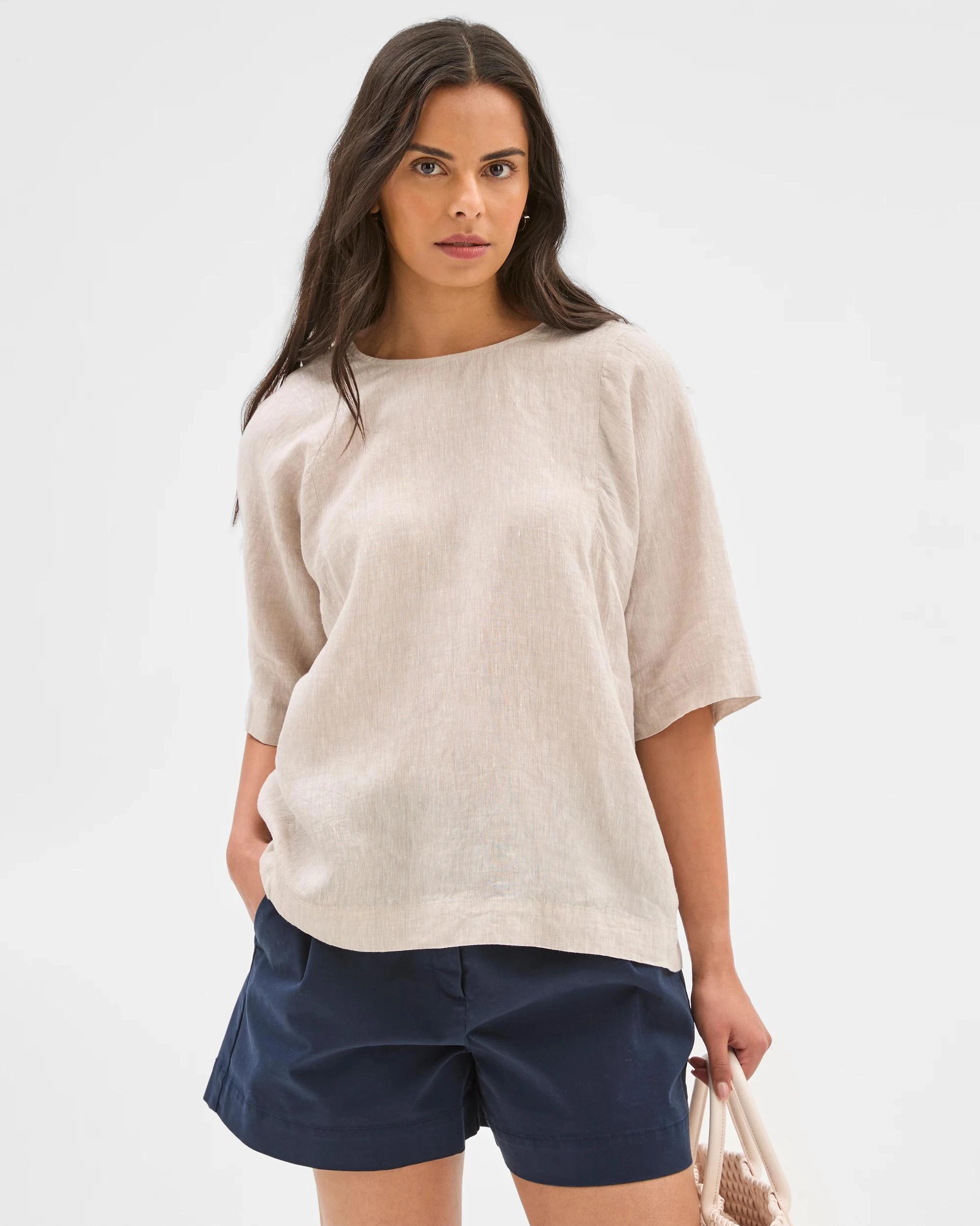 2 Target Woman European Linen Boxy Seamed T-Shirt FLAX, 2 of 6