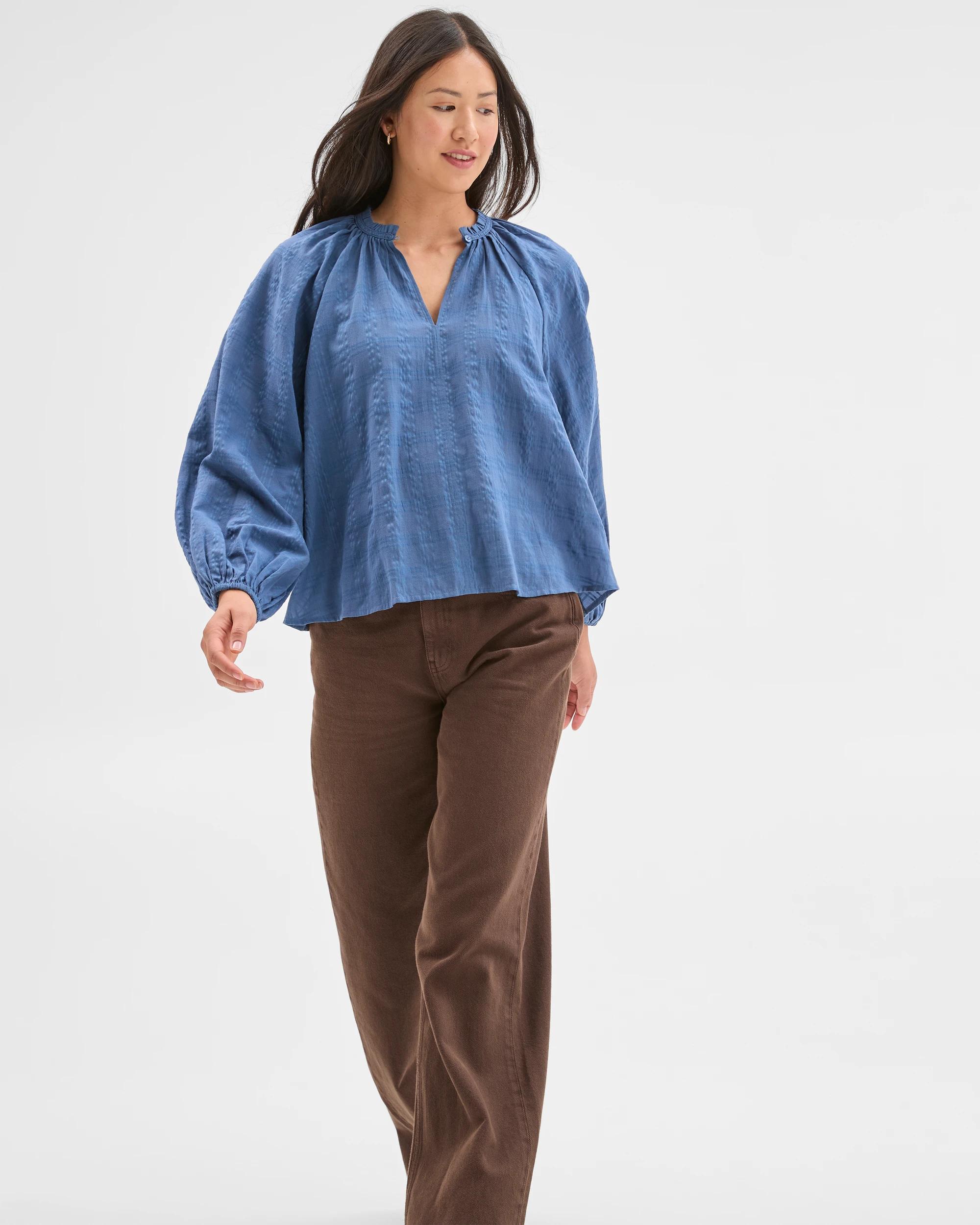 2 Target Woman Long Sleeve Textured Blouse BLUE JAY, 2 of 6