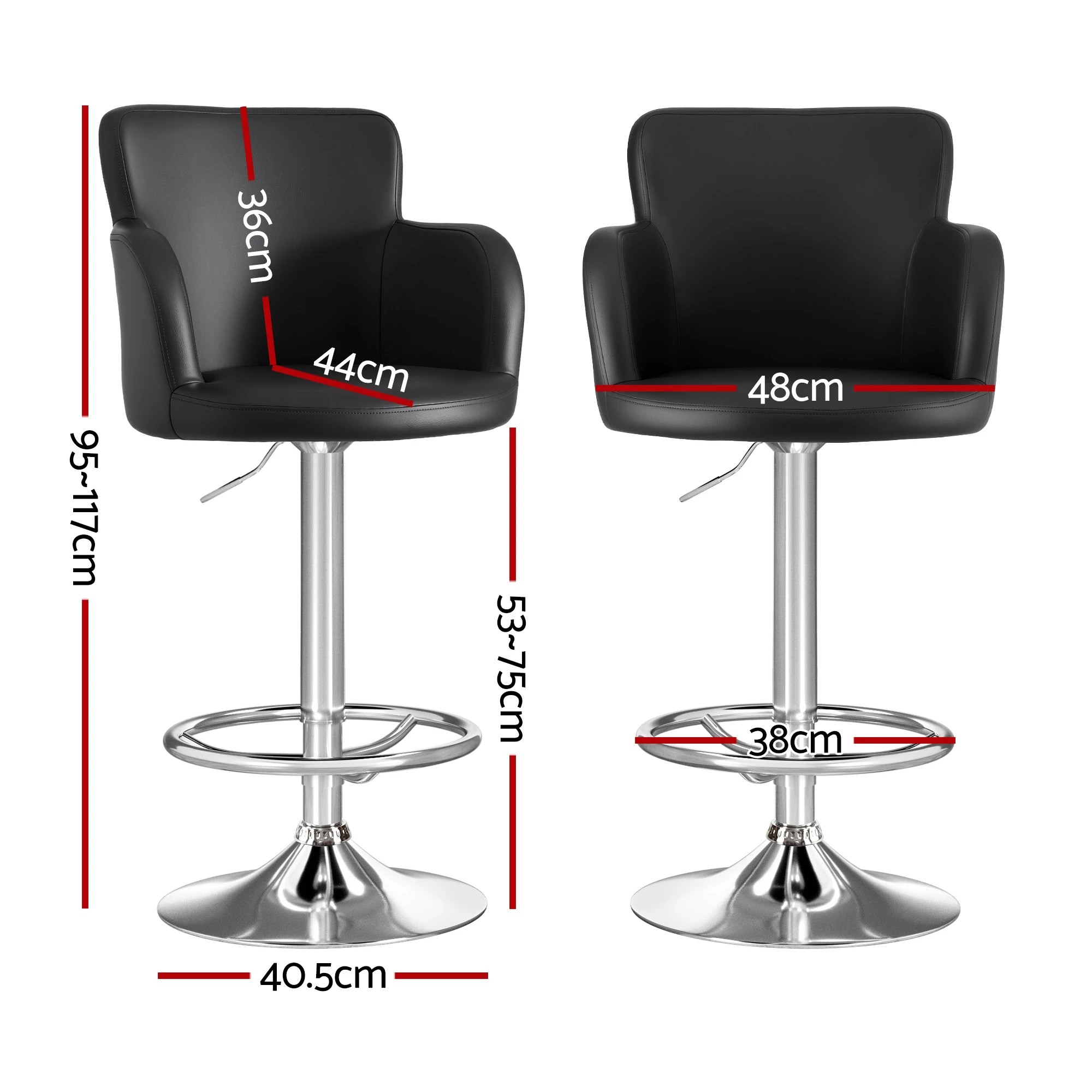 2 Artiss 4x Bar Stools Swivel Kitchen Chairs Gas Lift Adjustable - Black, 2 of 10