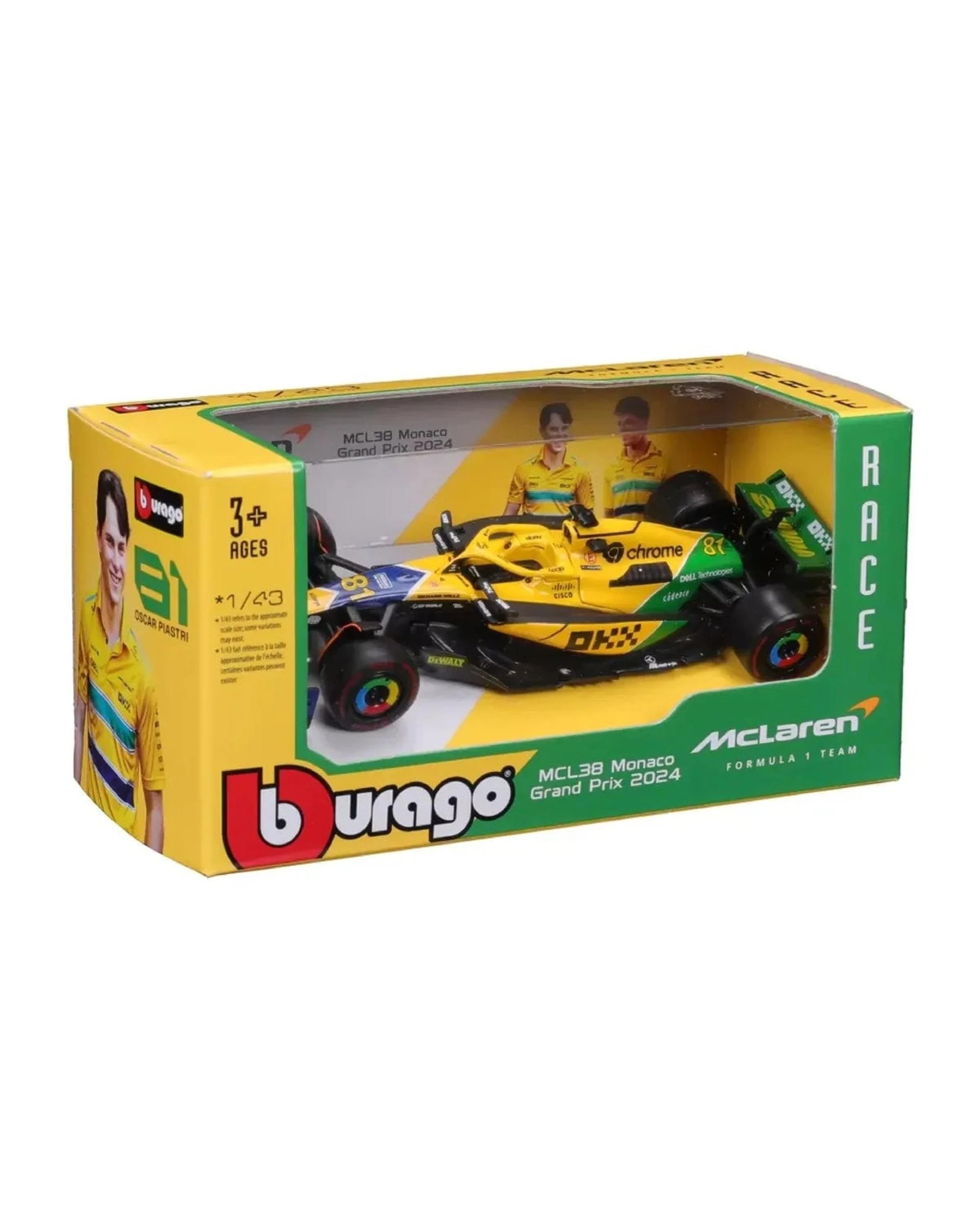2 F1 McLaren Monaco GP 2024 Oscar Piastri MCL38 Senna Livery #81 Without Helmet 1:43 Scale Vehicle, 2 of 3