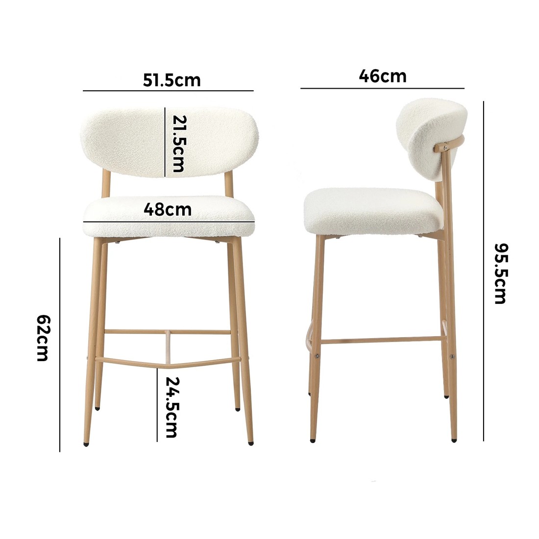 10 Oikiture 4x Bar Stools Kitchen Stool Counter Chair Boucle Fabric
 - Natural, 10 of 10