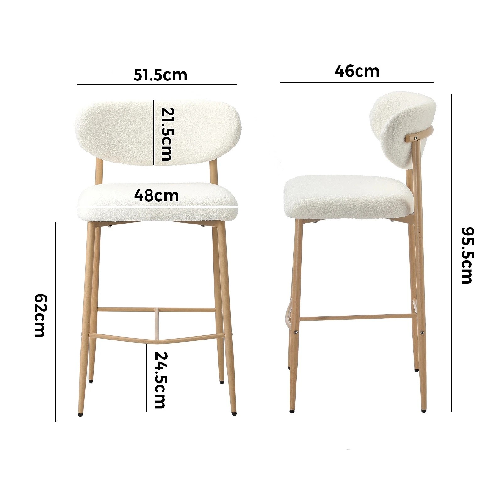 10 Oikiture 4x Bar Stools Kitchen Stool Counter Chair Boucle Fabric
 - Natural, 10 of 10