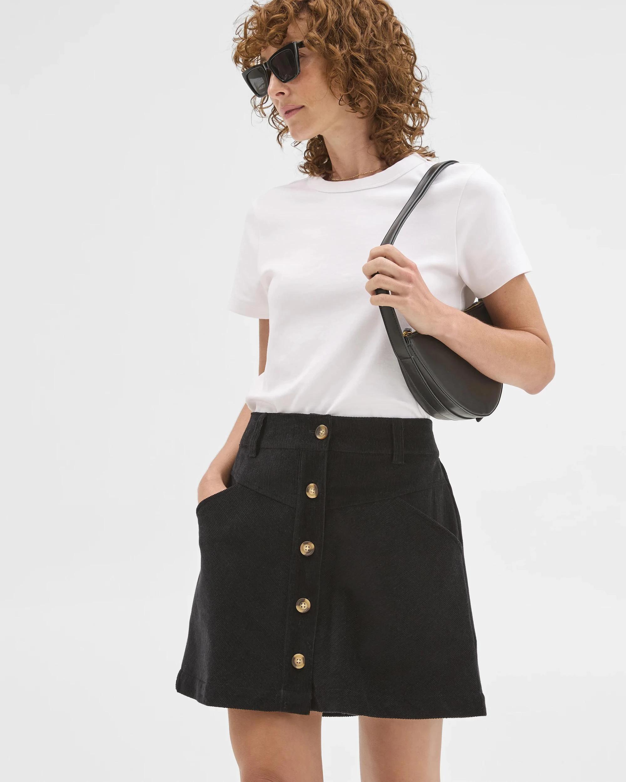 1 Target Woman Cord Button Front Mini Skirt BLACK, 1 of 6