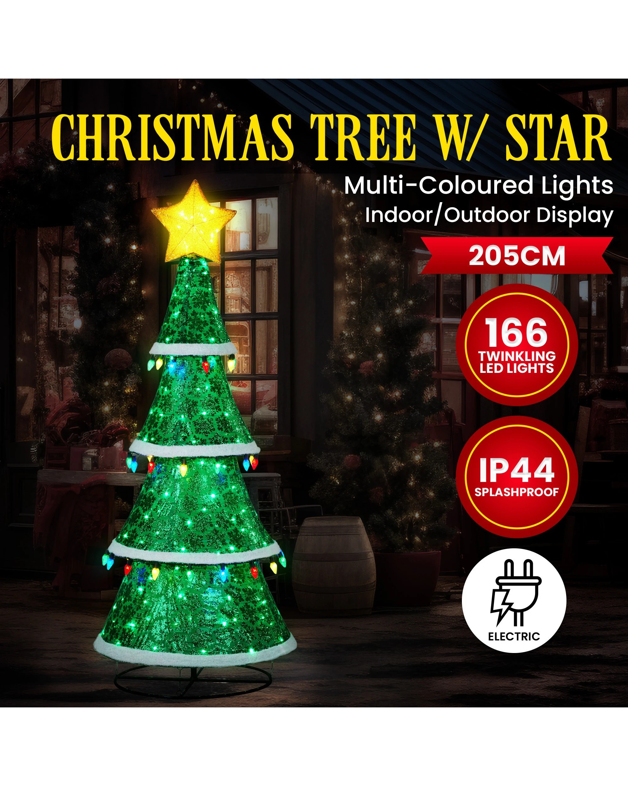 2 Christabelle Large 2m Indoor Outdoor Tiered Christmas Tree With Lights, 2 of 6