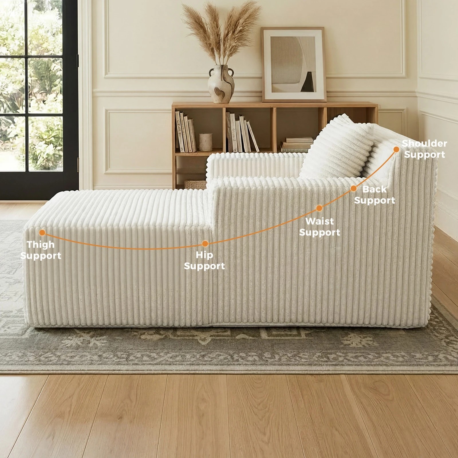 5 Oikiture Compressed Chaise Chair Corduroy Single Sofa Bed Couch - Beige, 5 of 5