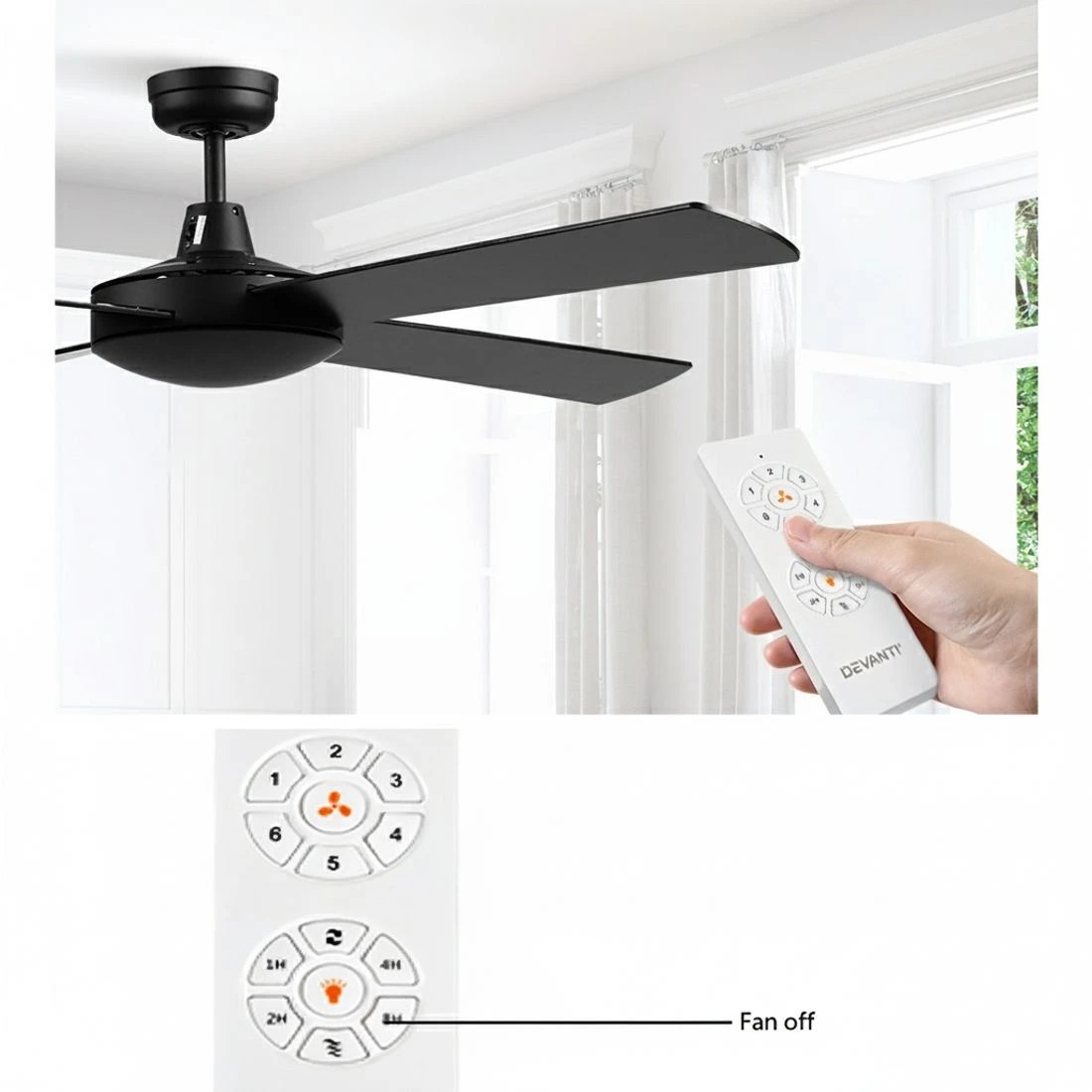 4 Devanti 52'' Ceiling Fan DC Motor 4 Blades w/Remote - - Black, 4 of 6