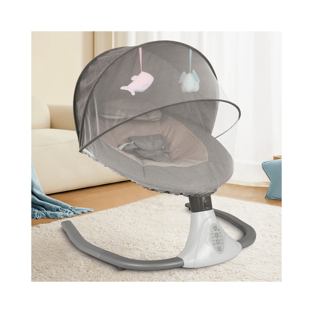 3 Advwin Electric Baby Swing Baby Bouncer Rocker W/ Mosquito Net Toddler Seat Soft Peachskin Grey, 3 of 9