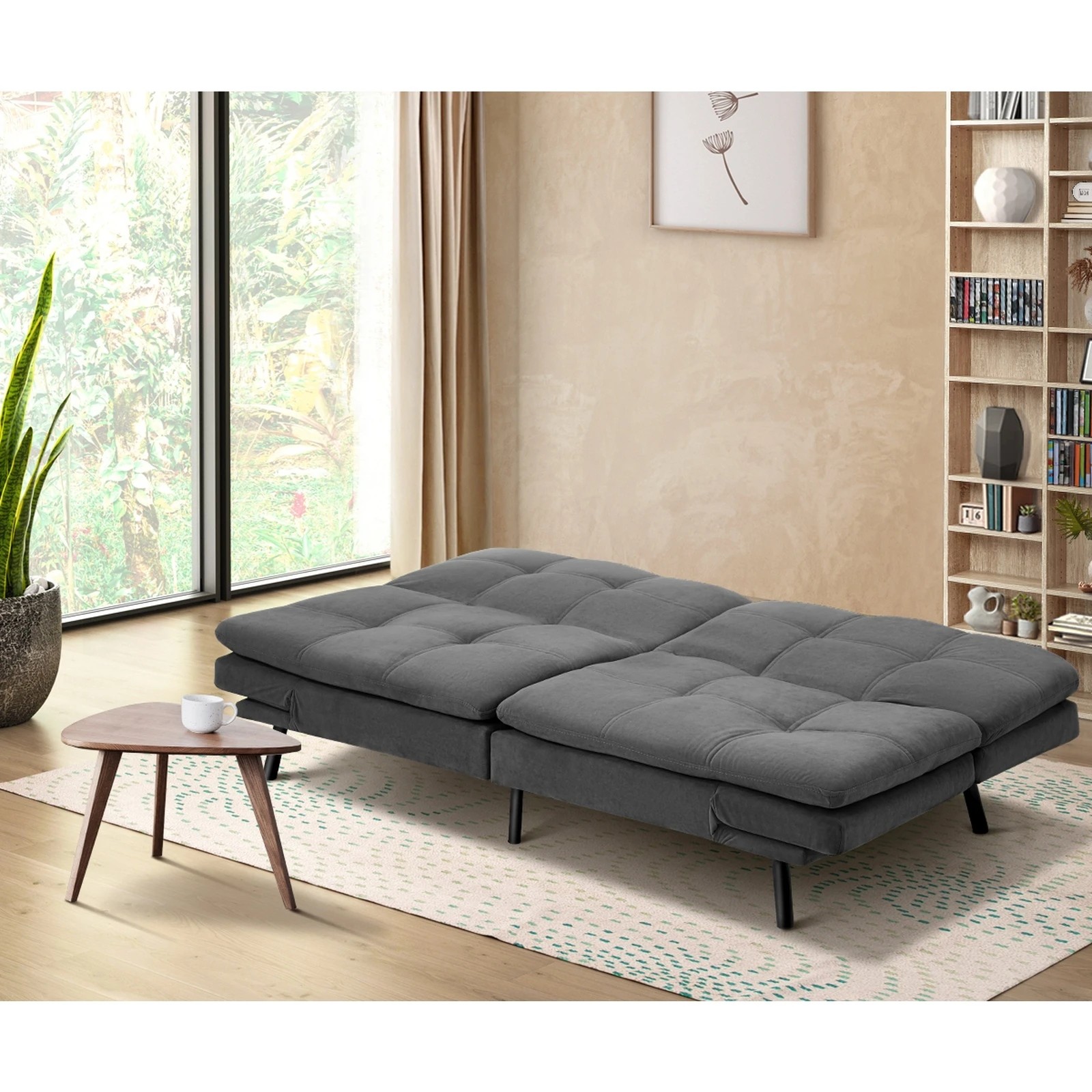 3 Oikiture Sofa Bed Futon Convertible Velvet Lounge Couch 3-seater Recliner
 - Grey, 3 of 10